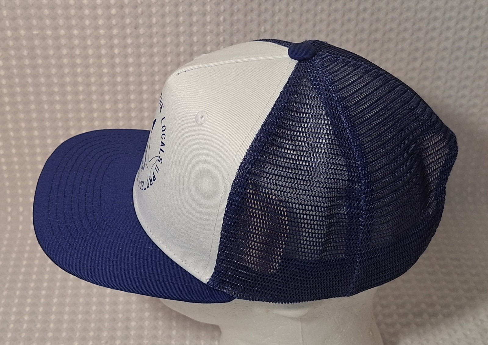 PADI Respect The Locals Shark White Blue Cap Hat Ocean Bound Plastic Diving New