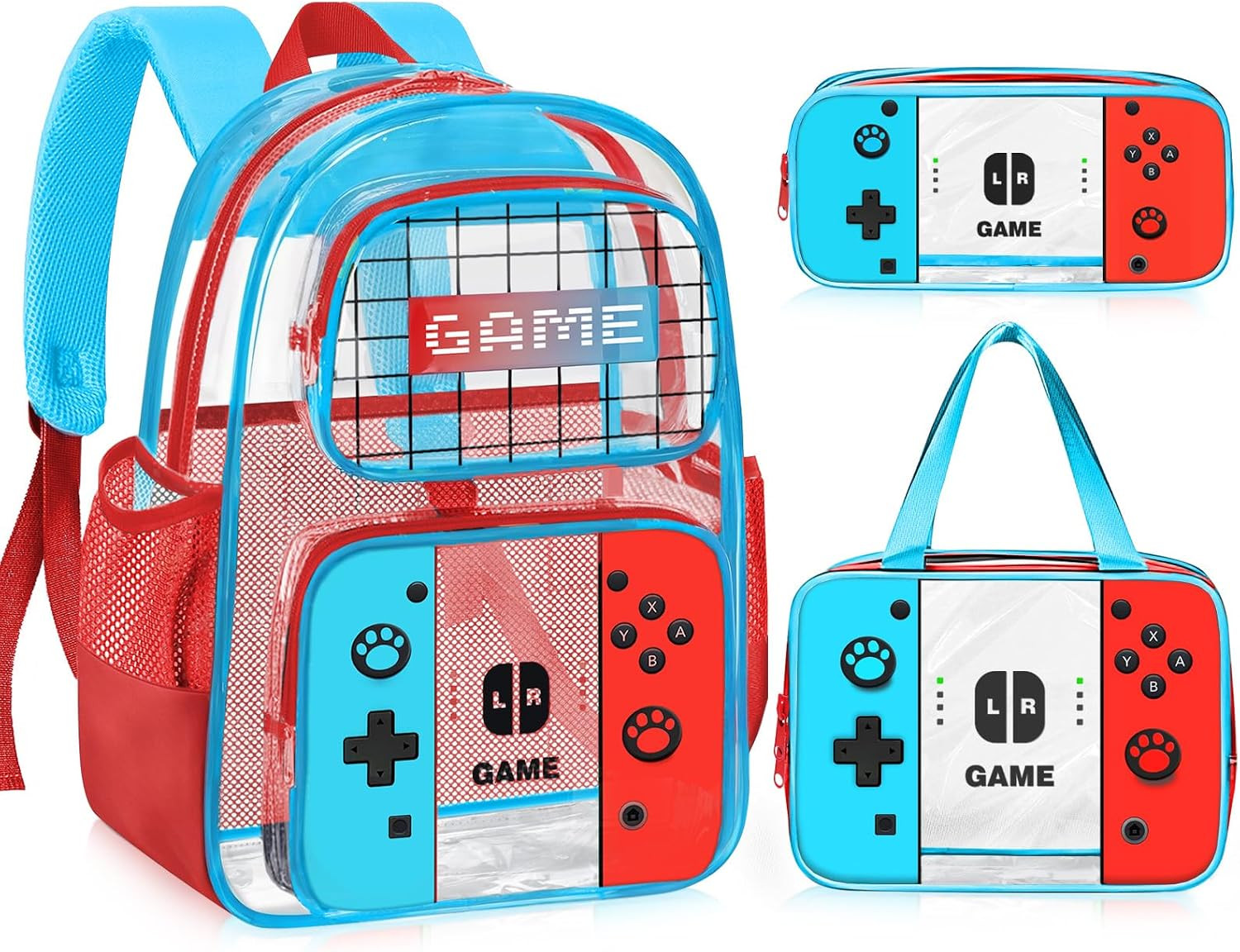 3PCS Clear Backpack for School – Gamer Kids Clear Backpacks for Boys and Girls,H