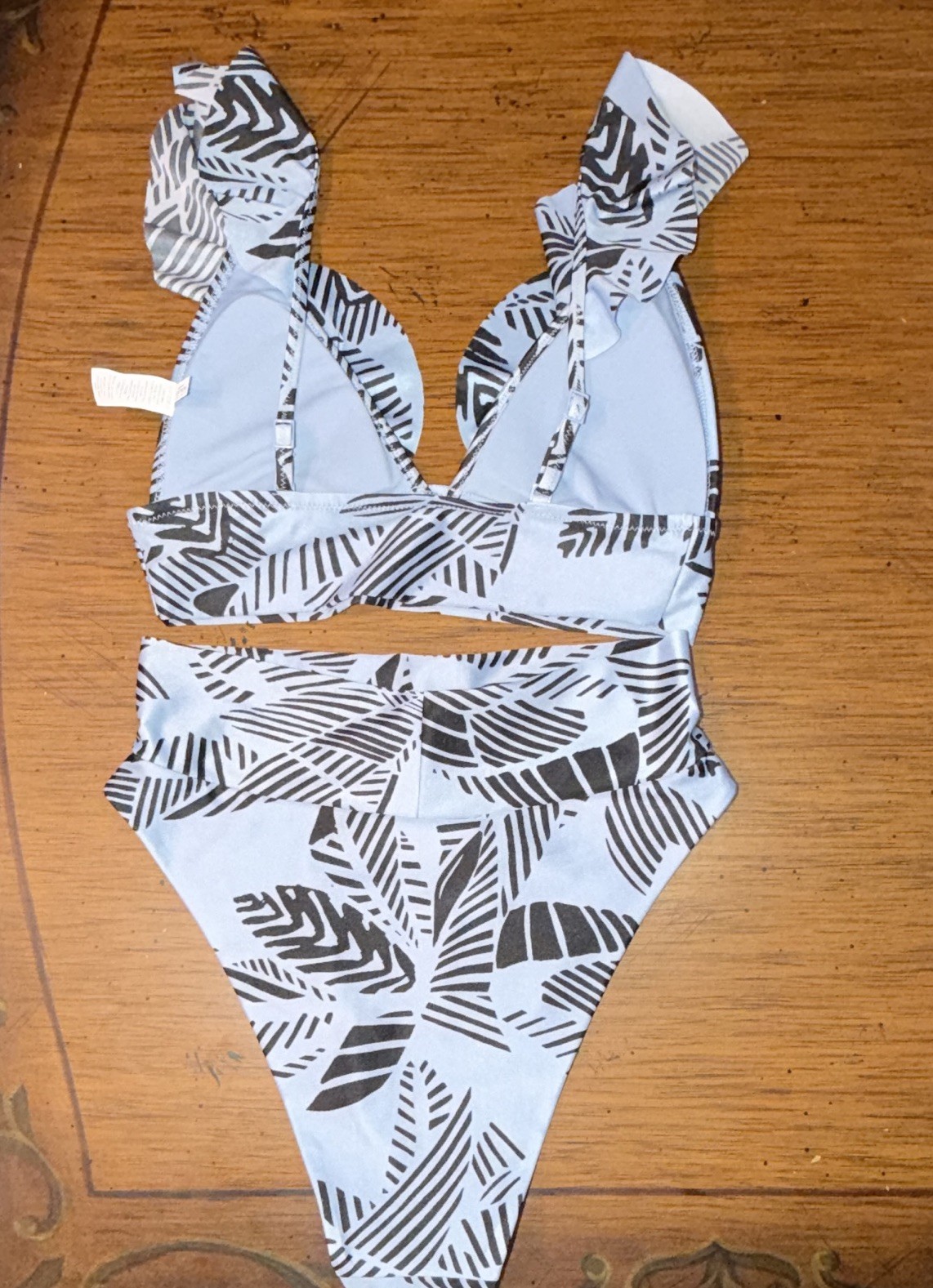 Aerie Blue/Black Abstract Ruffle Triangle Bikini Set