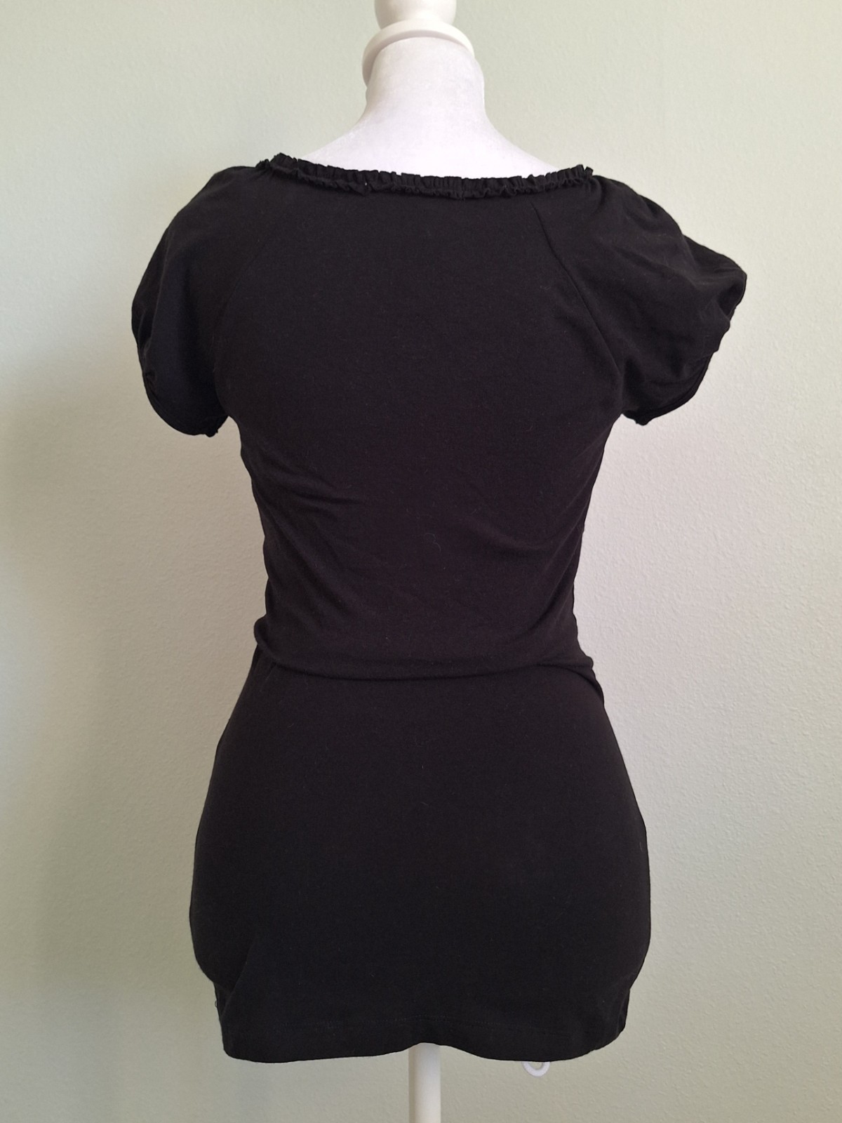 Charlotte Russe Black Empire Waist Knit Top Women’s Size S V-Neck Puff Sleeve 3