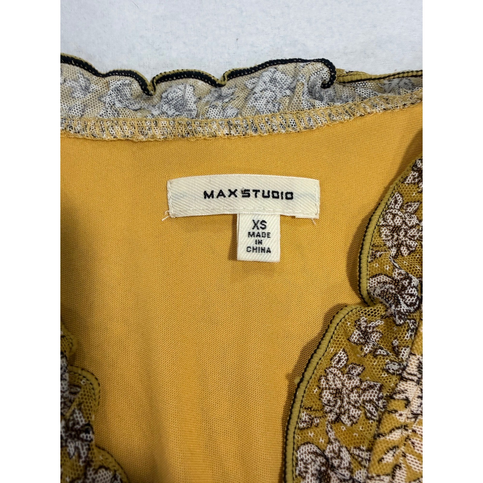 Max Studio Mustard Yellow Floral Smocked Waist Tiered Midi Dress 1902K67 XS