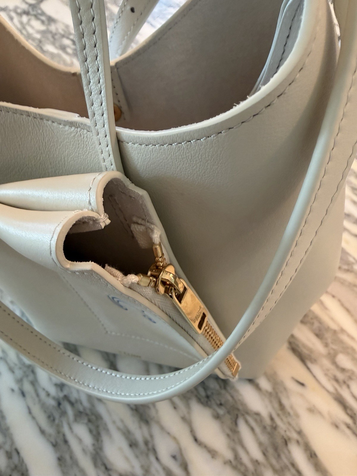 CELINE Triomphe Light Blue Small Bucket Shoulder Bag Detachable Strap Pouch