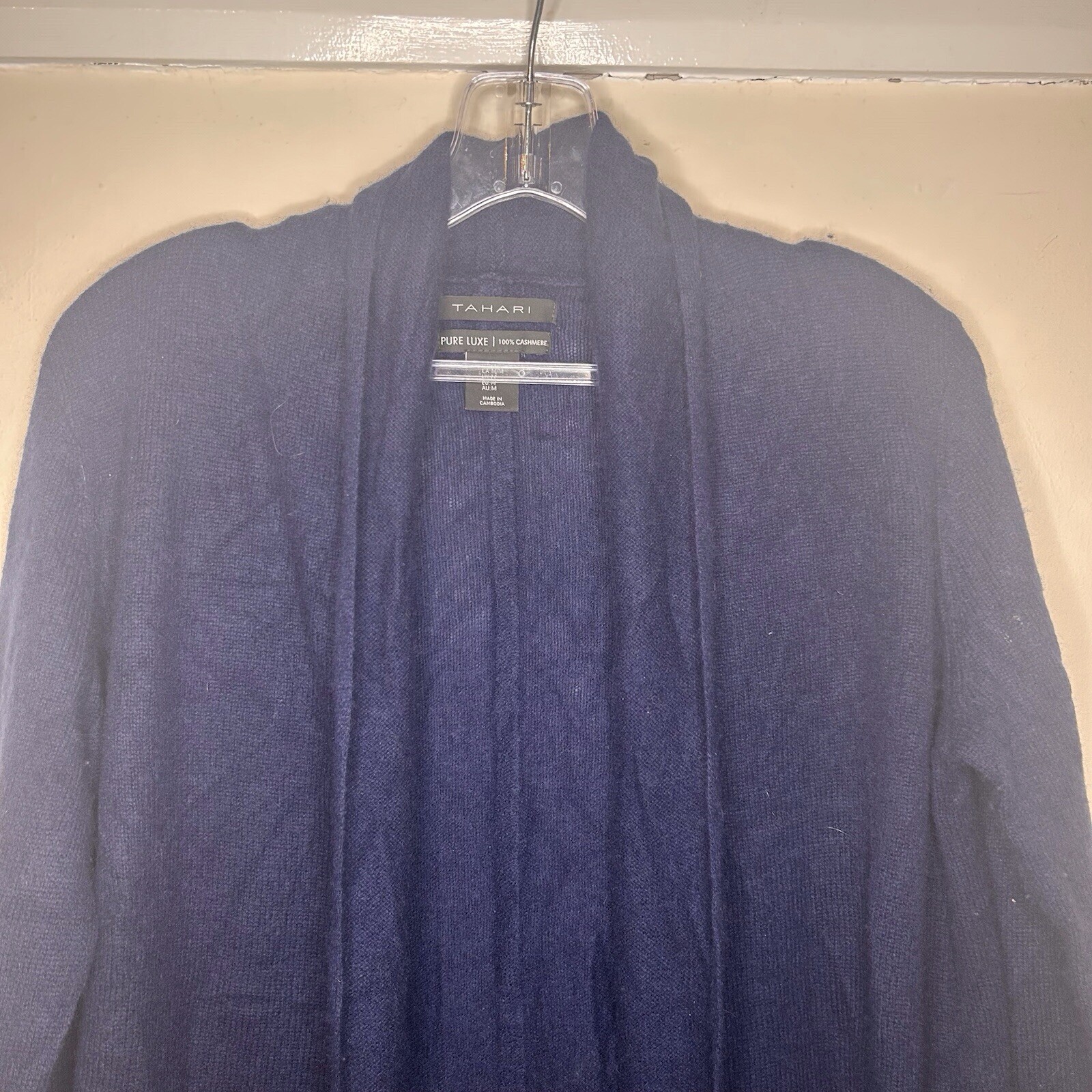 Tahari Pure Luxe 100% Cashmere Cardigan Long Sleeve Open Front Sz M Blue