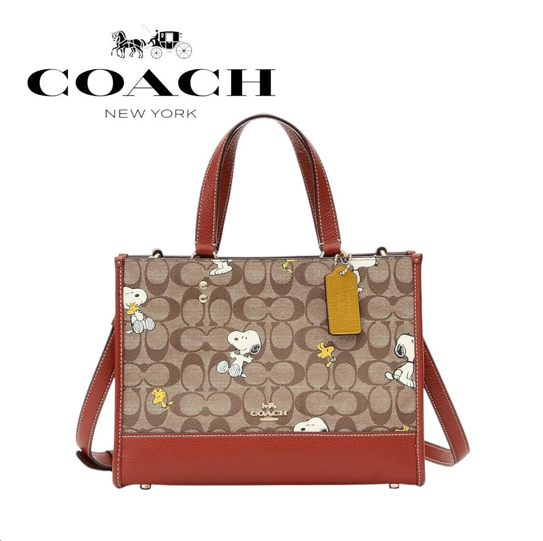Coach CE862 Snoopy Tote Bag Dempsey Carryall Signature Canvas Smooth Leather