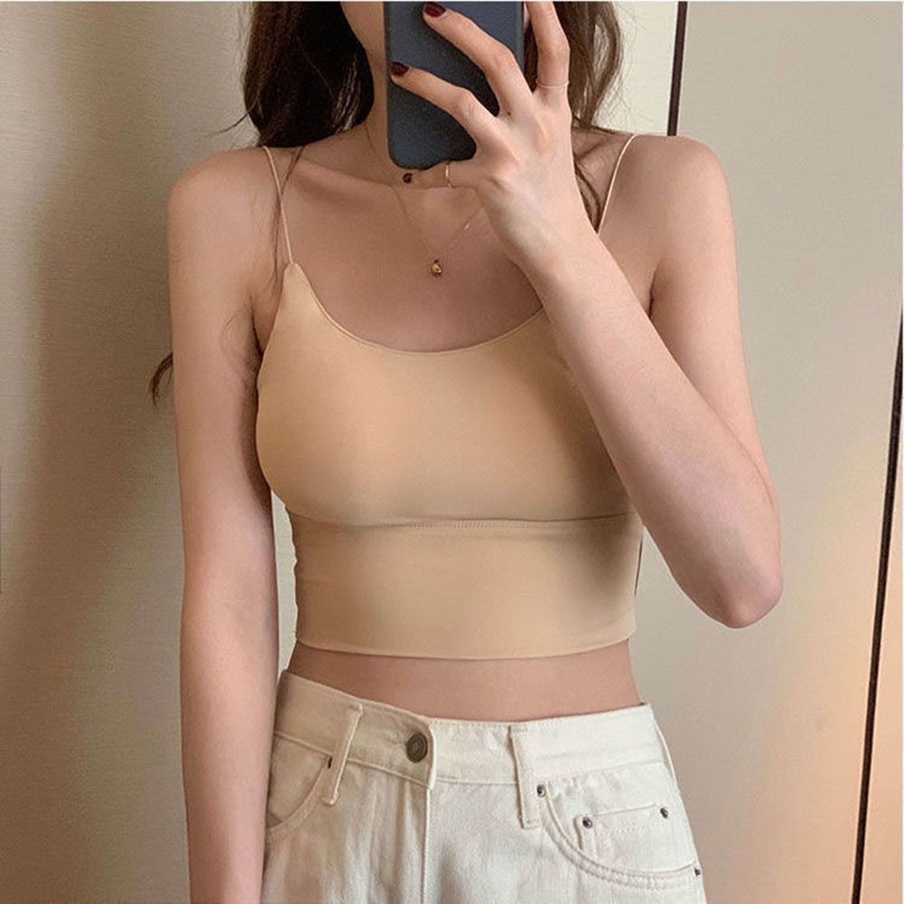 Women’s Backless U Neck Tank Top Ice Silk Spaghetti Strap for Vacation Yoga