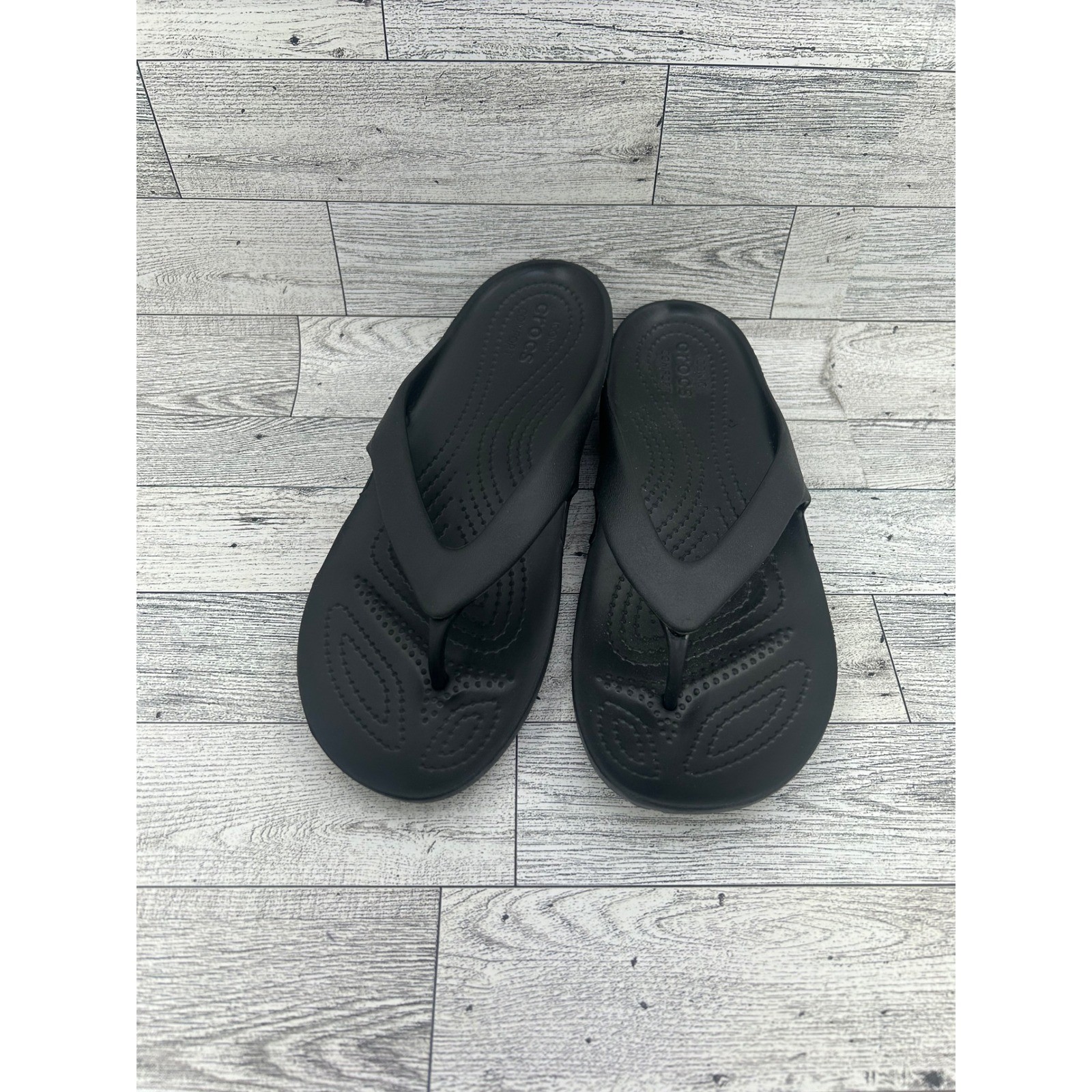 Crocs Kadee II Flip Flops Women 7 Black Lightweight Comfort Sandals 202492-001