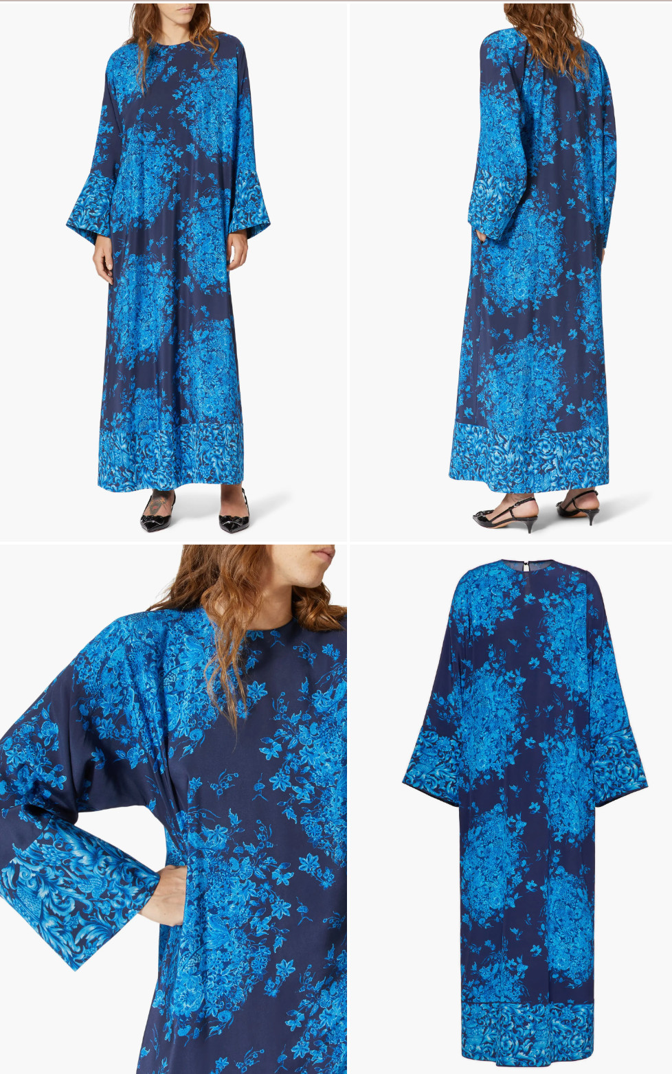 VALENTINO GARAVANI SILK Caftan Maxi Dress Delft Floral Print Kleid Maxikleid M