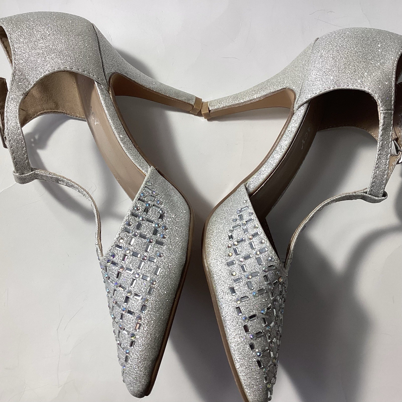 Delicacy Silver T Strap Bedazzled Sparkle Heels 7 Wedding Prom Cinderella