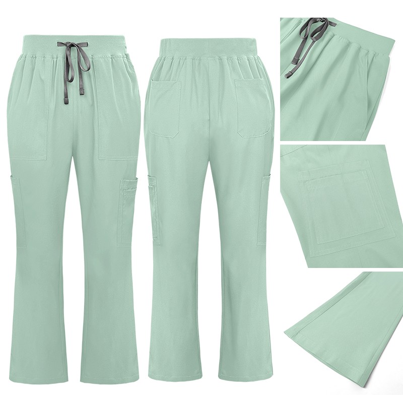 2025 Nursing Medical Scrub Set Flare Pants Drawstring Multi-pocket Comfortable
