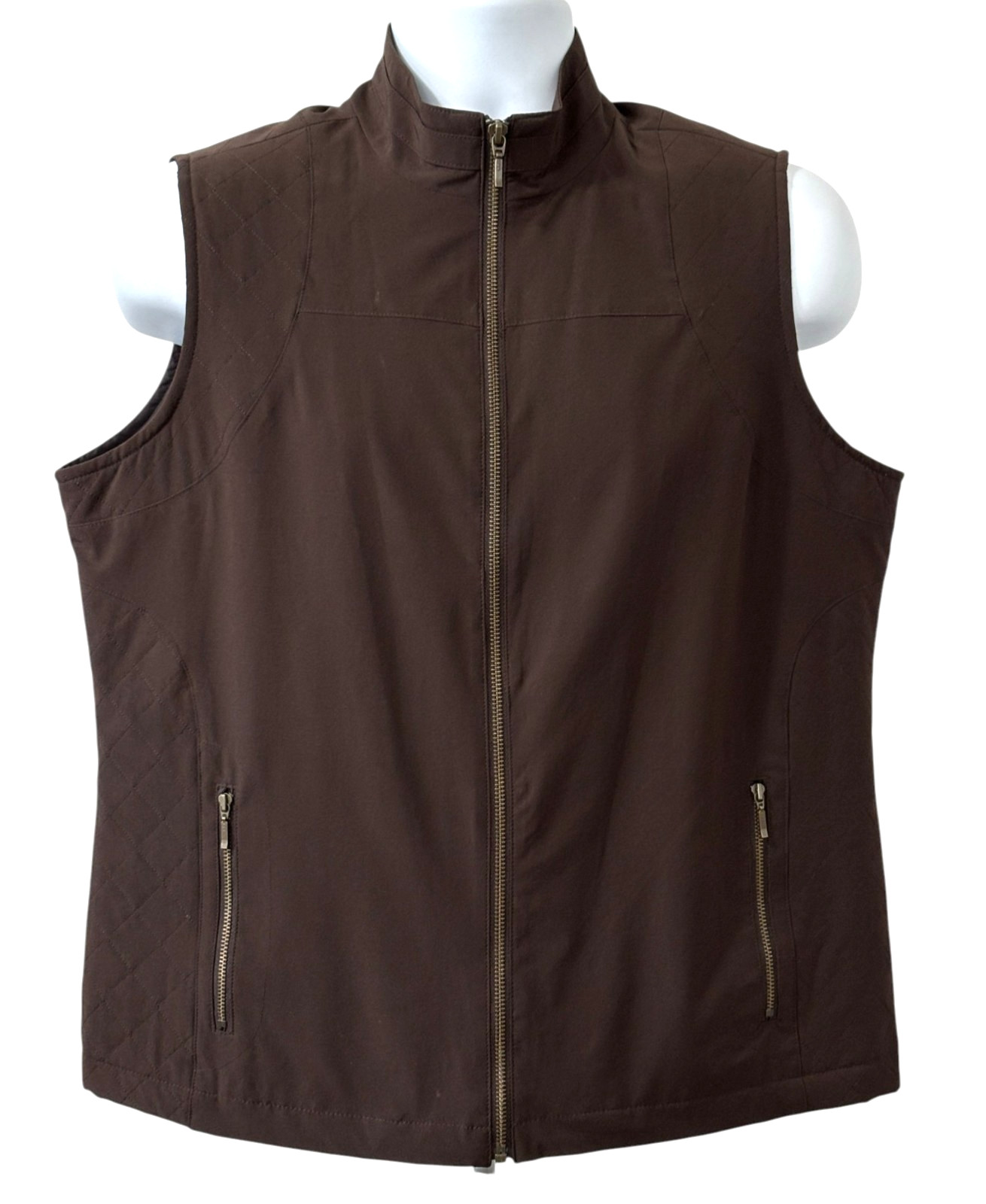 Chicos Zenergy Zip Up Vest Womens Size 2/Large Brown Pockets Poly Spandex Blend