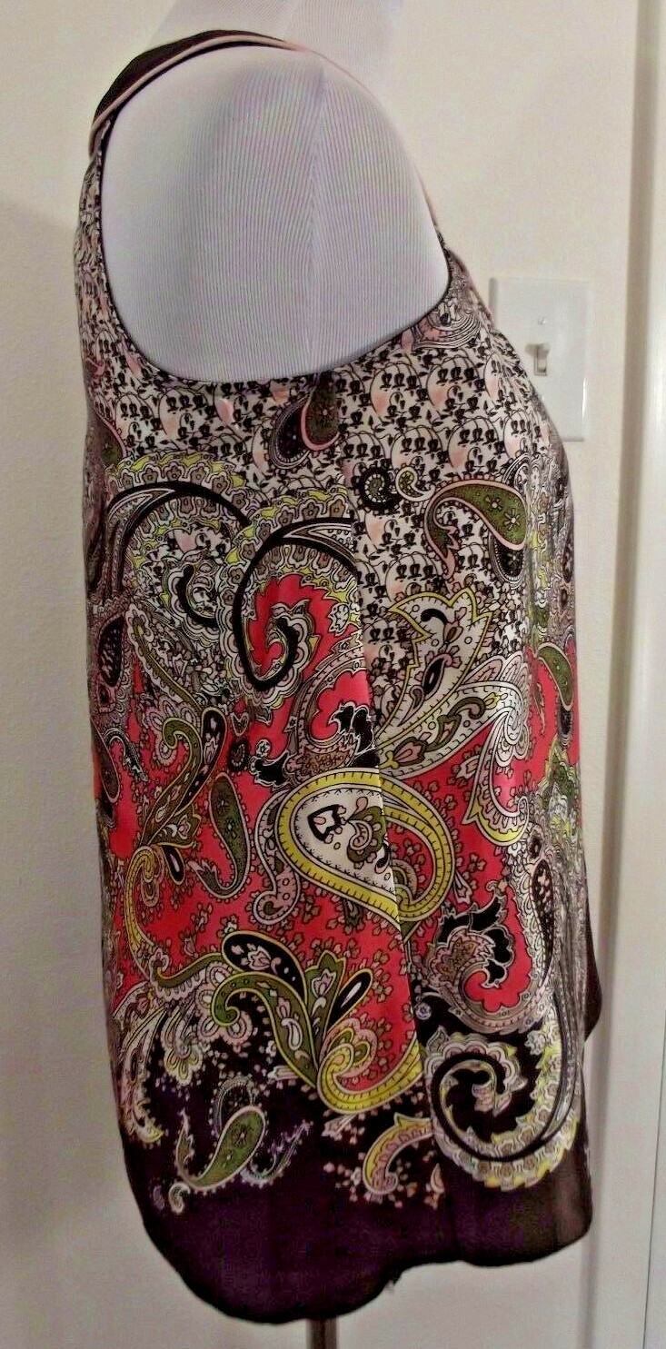 B WEAR Sleeveless BLOUSE – Size Small – Multi-Colored Paisley Print Silky Shirt