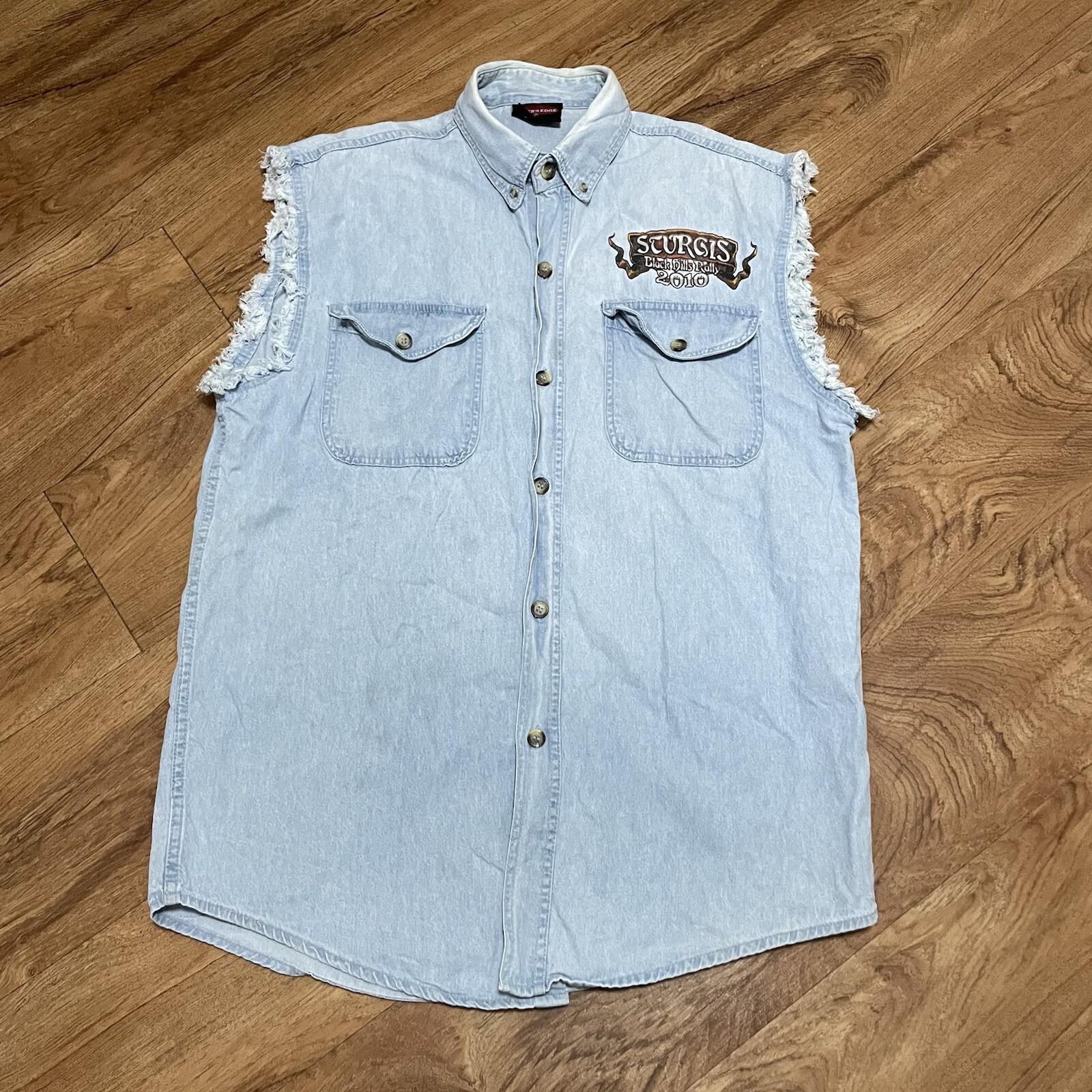 Black Hills Rally Sturgis Biker Shirt Mens Medium Blue Cutoff Sleeve Eagles