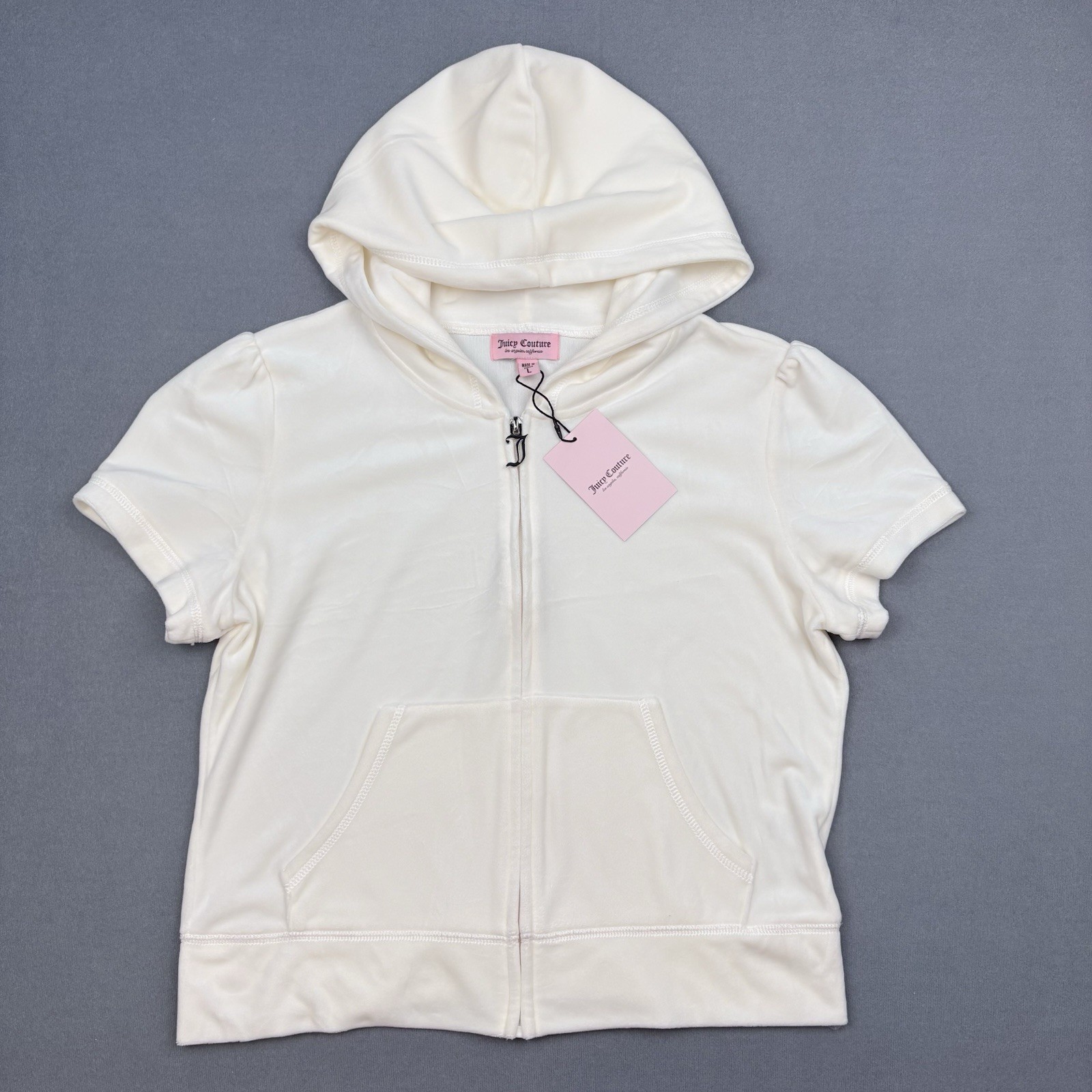 Juicy Couture Oyster Velour Short Sleeve Hoodie & Shorts Set Rhinestone