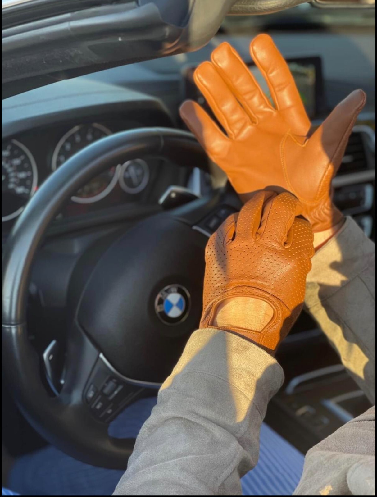 Driving Gloves Car Motorcycle Biker Genuine Leather Police Driver Glove Brown-A4