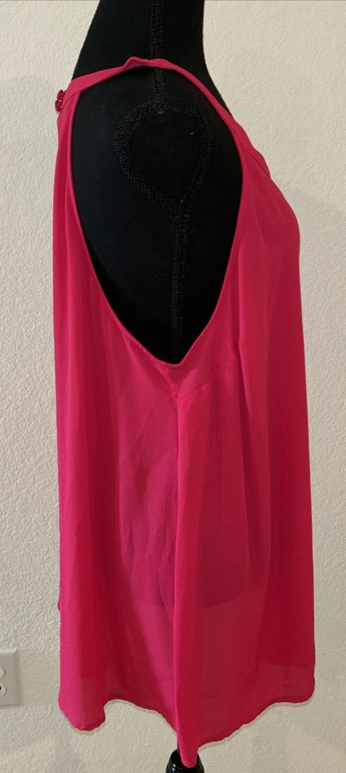 NWT Torrid 2 Tank Top Goddess Neck Pleated Georgette Watermelon Red Chiffon