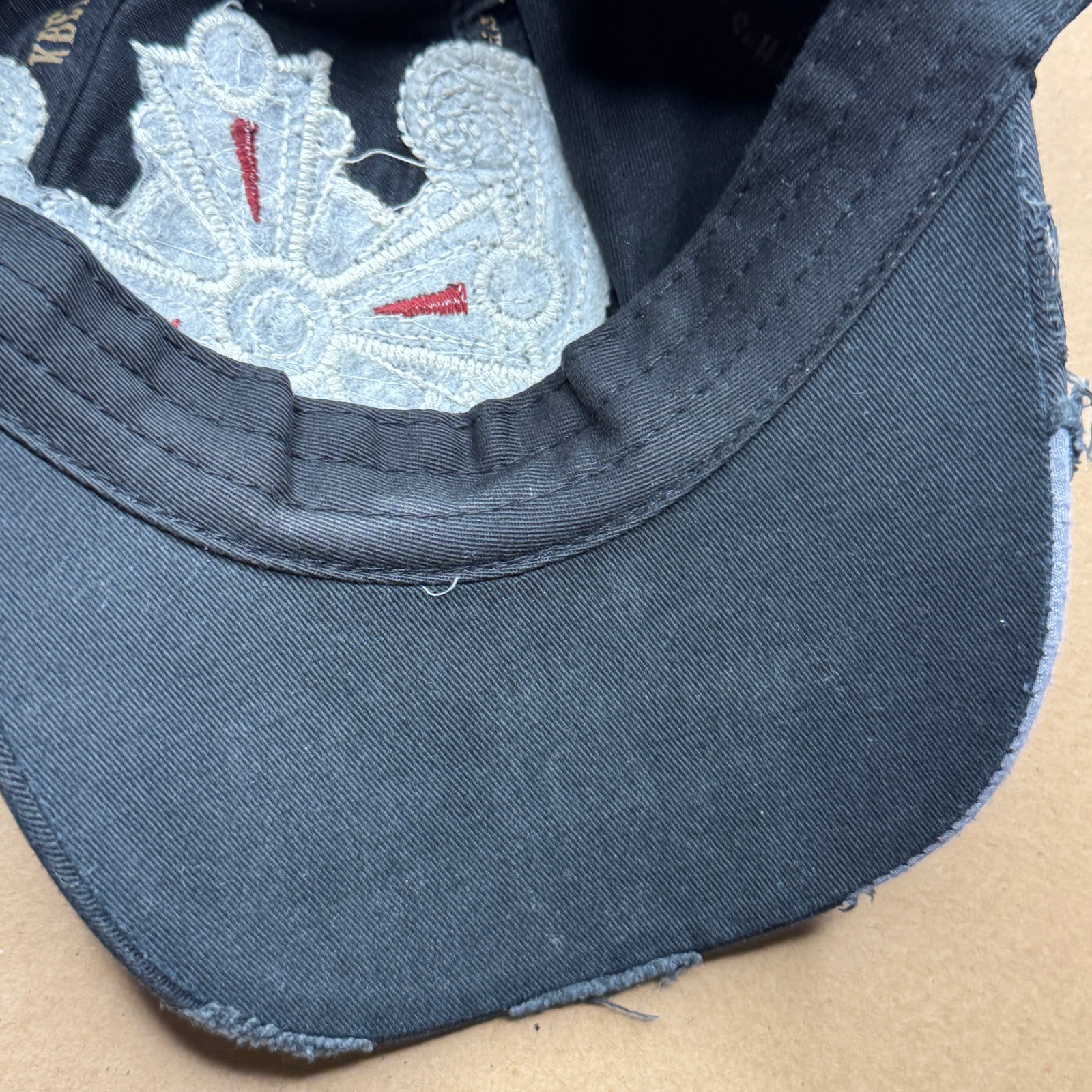KBETHOS Black Army Cap Adjustable Bead Cross Floral Cotton Cadet Hat Y2K