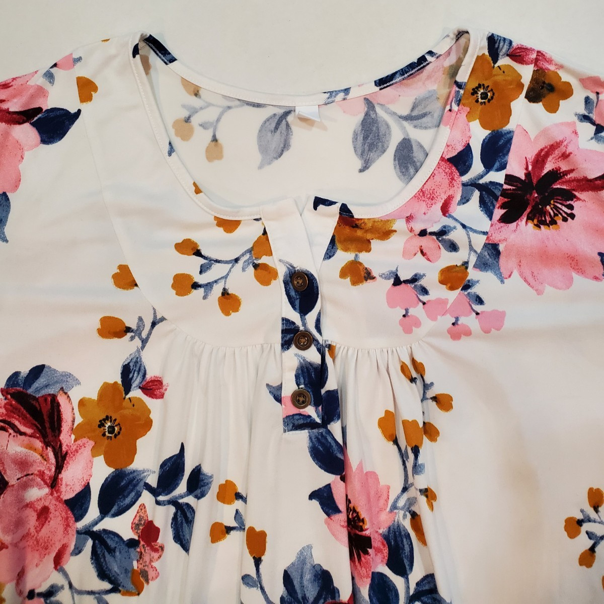 Women’s Top & Pants Set Long Sleeve Pull-On Size 2XL Floral Ivory Pink Blue
