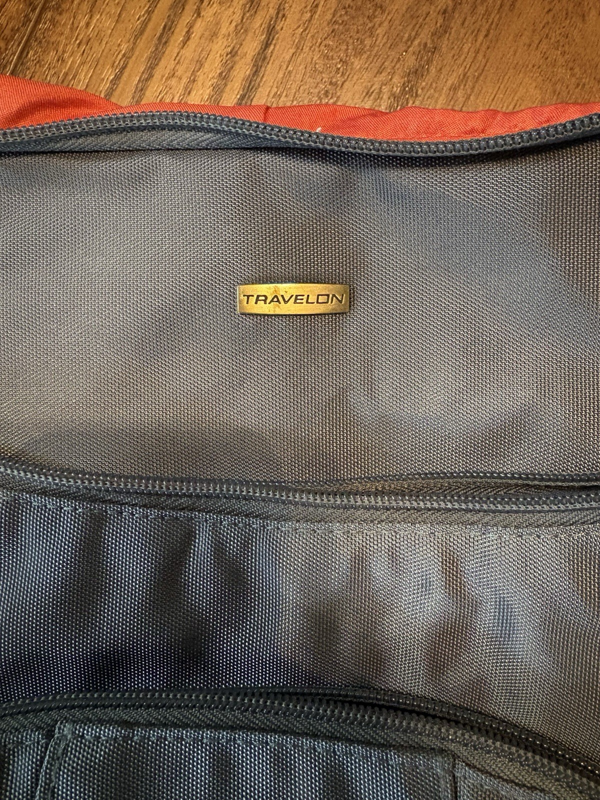 Travelon Gray Solid Shoulder Bag Zip Closure Orange Lining Adjustable Strap