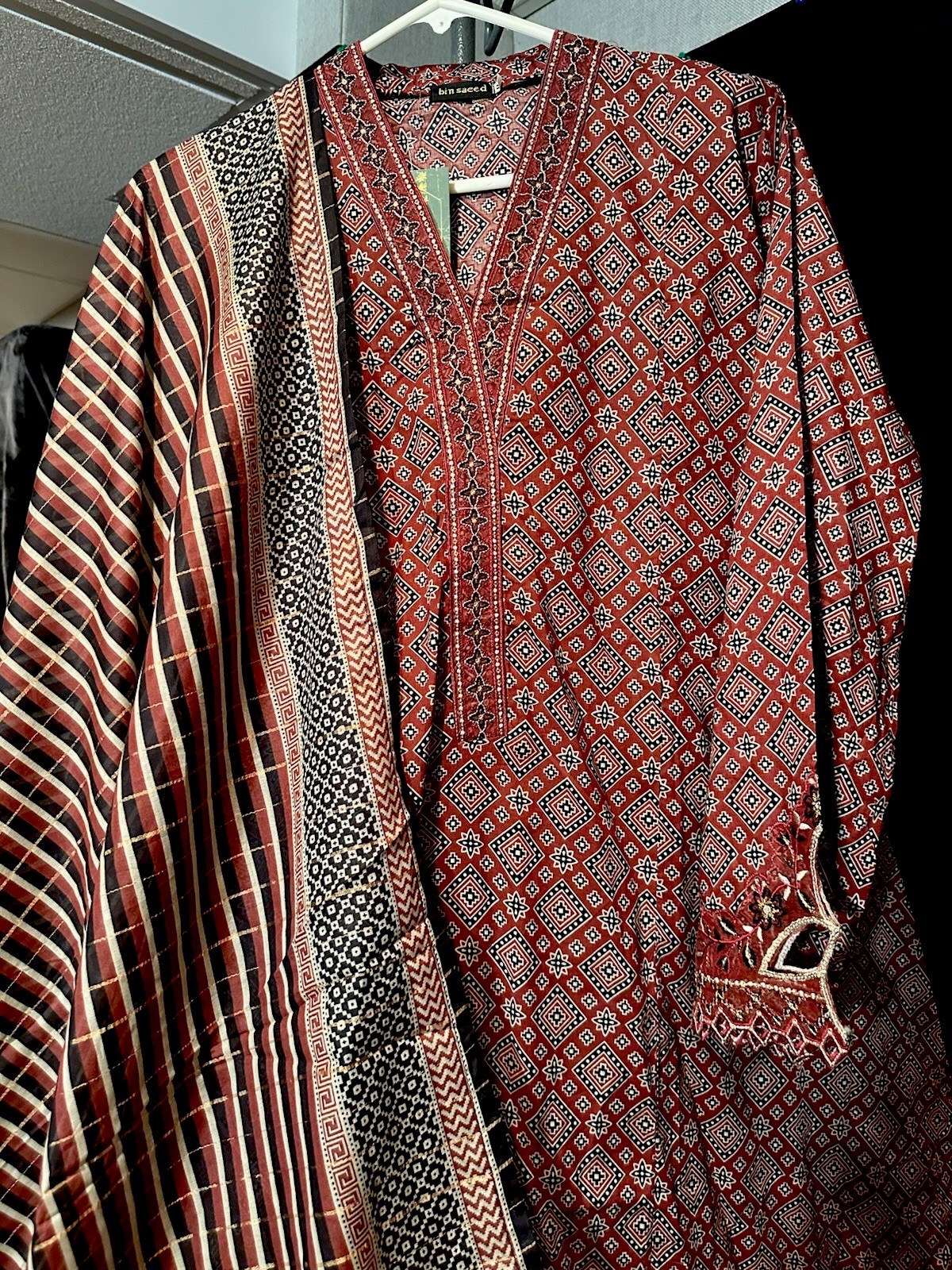 Bin Saeed Lawn Cotton 3 Pc Suit-premium Cut Work Emb- Aline Style-M – $44