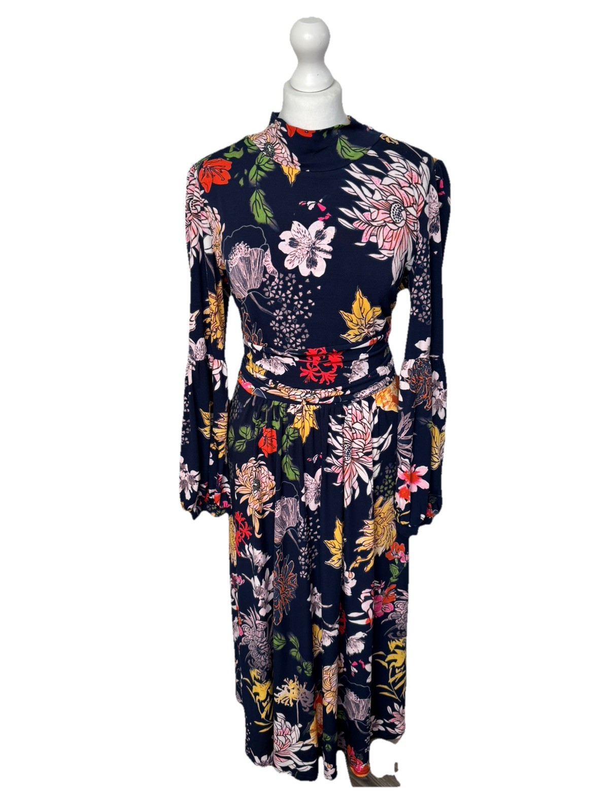 Jolie Moi Floral Midi Dress Size 16 wedding guest Spring Hight neck long sleeve