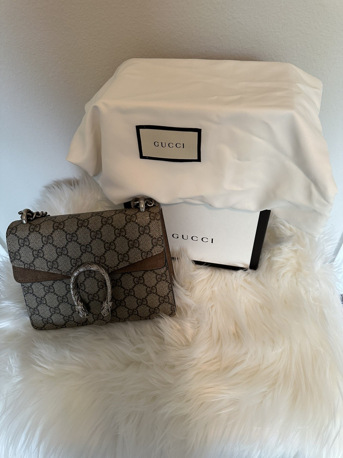 Gucci GG Supreme Monogram Mini Dionysus Shoulder Bag Taupe Canvas