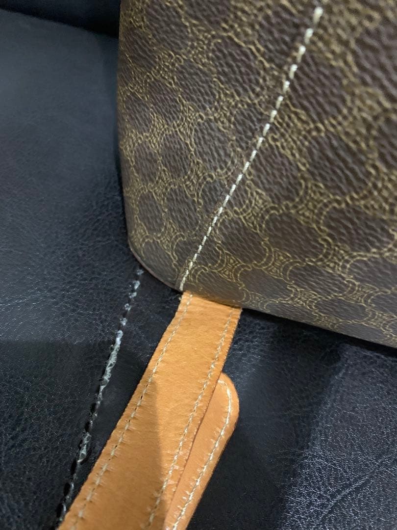 CELINE Macadam Triomphe Perforated Backpack Auth Brown Camel Leather Mini bag