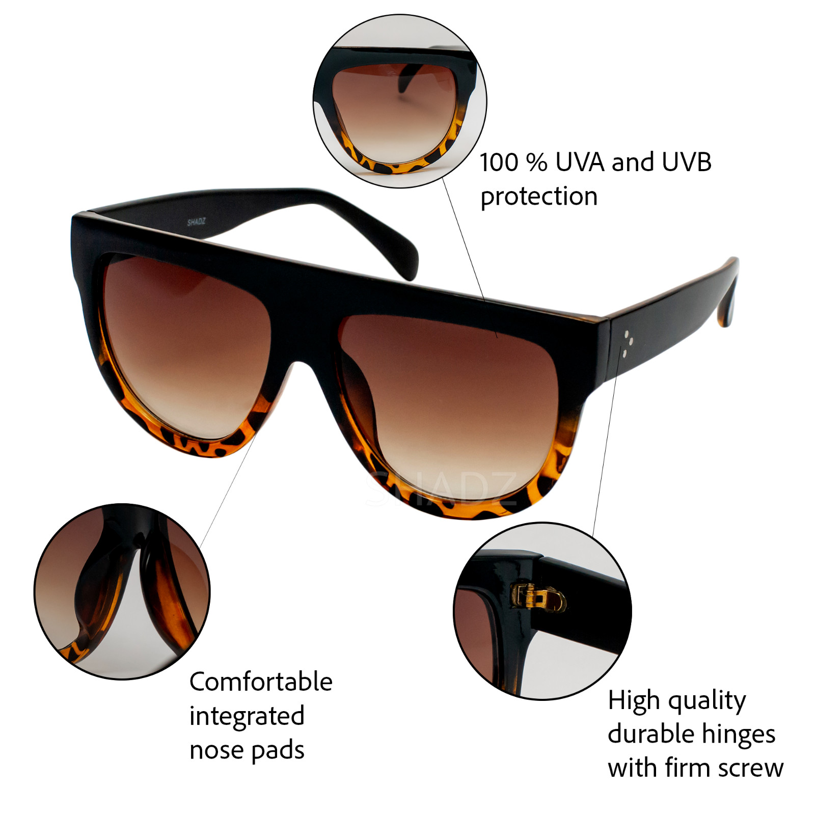 TEARDROP Ombre Gradient Two Tone Flat Top BLACK BROWN Ombre Sunglasses GAFAS