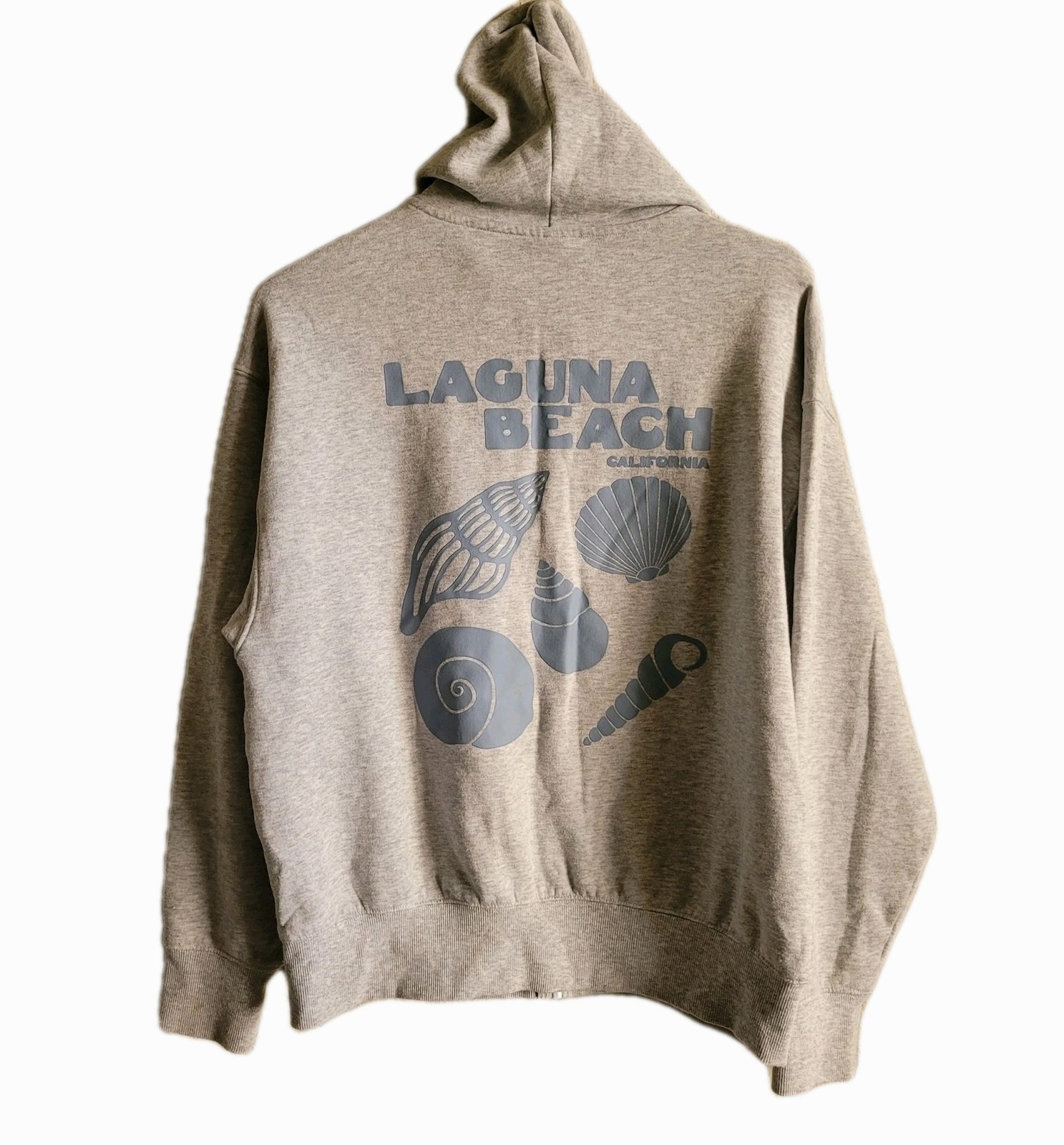 Pacsun Laguna Beach Hoodie Full Zip Heather Grey Blue Shells XS Surf Cali Coast