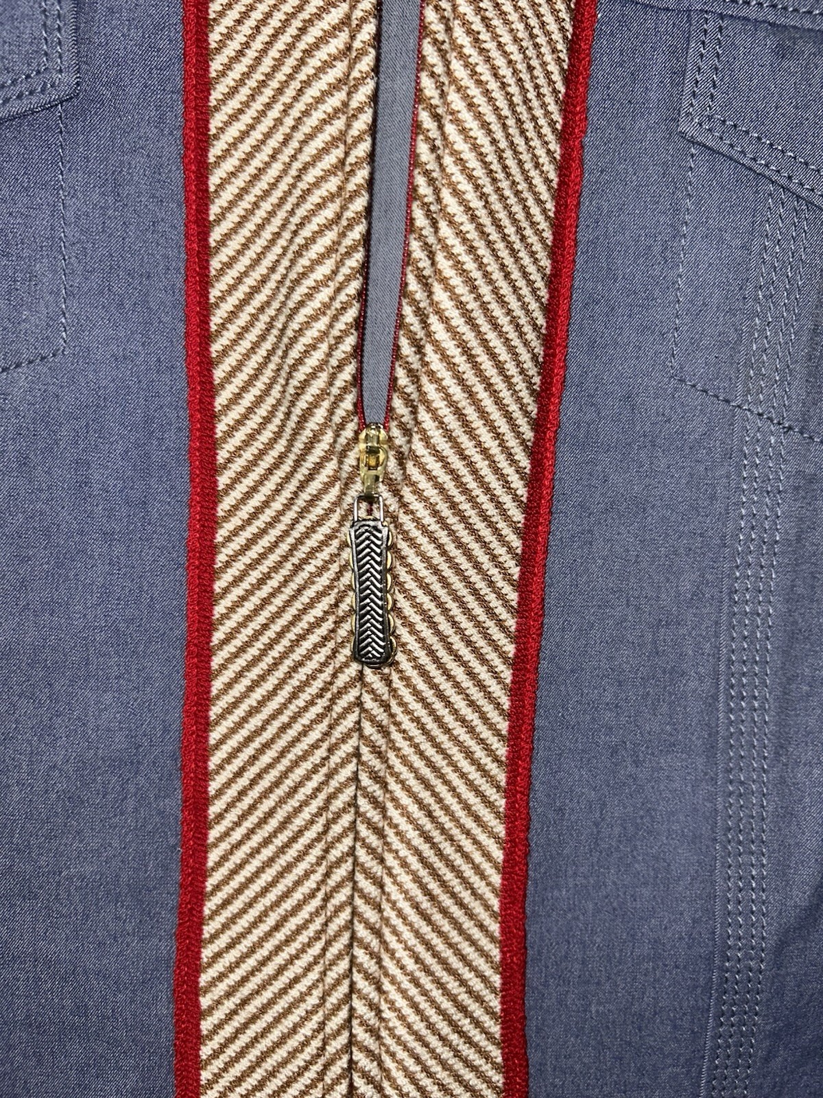 St. John Sport Blue Herringbone Zip Jacket Button Cuffs Chest Pockets M