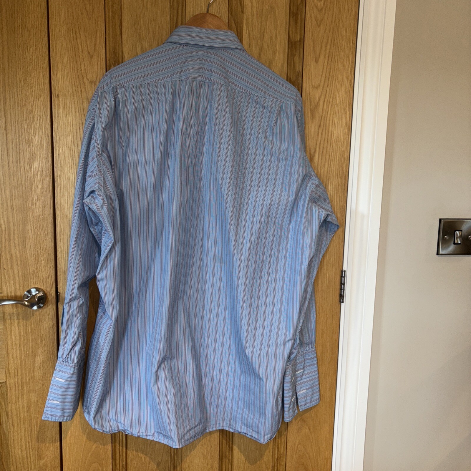 Turnbull & Asser Shirt Classic Blue White Stripe Double Cuff Cotton 19” 48cm