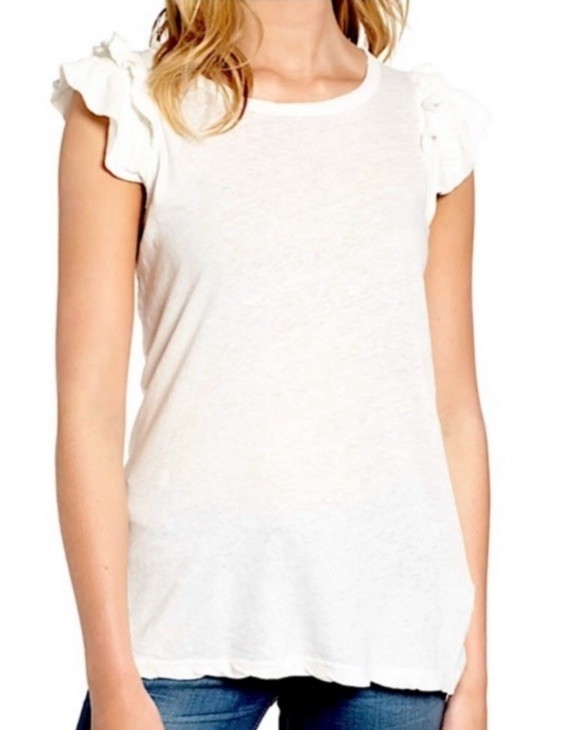 Current Elliot Double Ruffle Muscle Shirt Star White Linen Blend Size 1 NWT