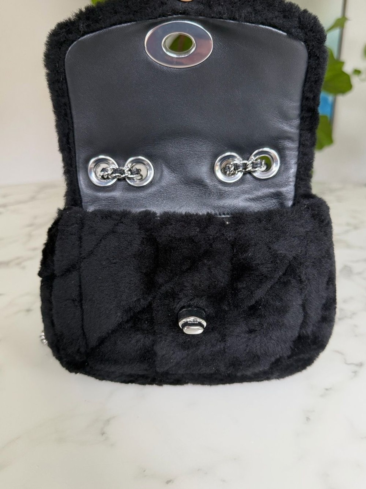 Coach Pillow Madison Shoulder Bag 18 In Shearling With Quilting CE720 Black