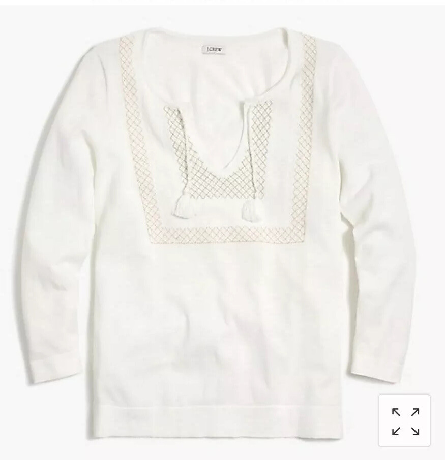 J.Crew Factory Ivory Embroidered V-Neck Sweater XXS NWT