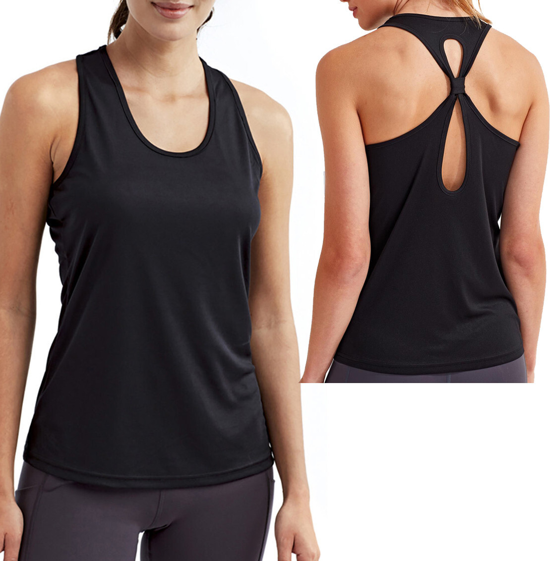Womens Knot Back Moisture Wicking Loose Fit Tank Top Exercise Dri Fit XS-2XL NEW