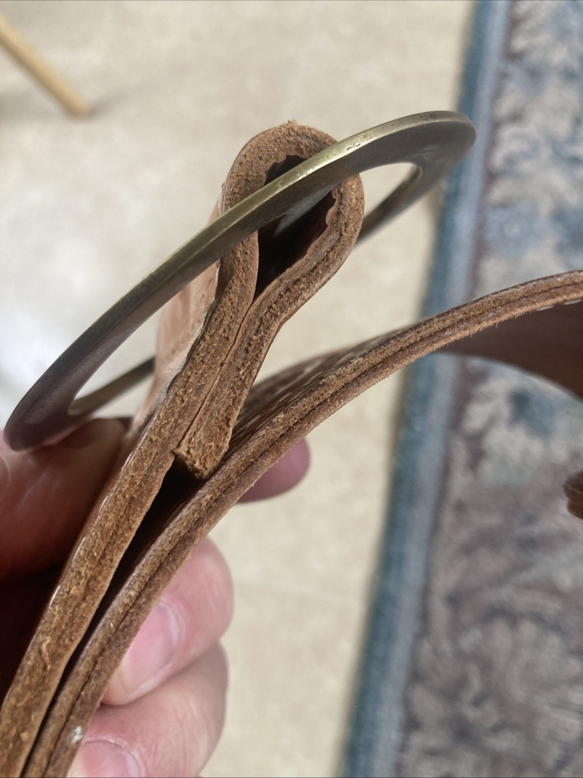vintage HAND TOOLED belt Size 46 brown Genuine leather 2-3/4 Inch Wide