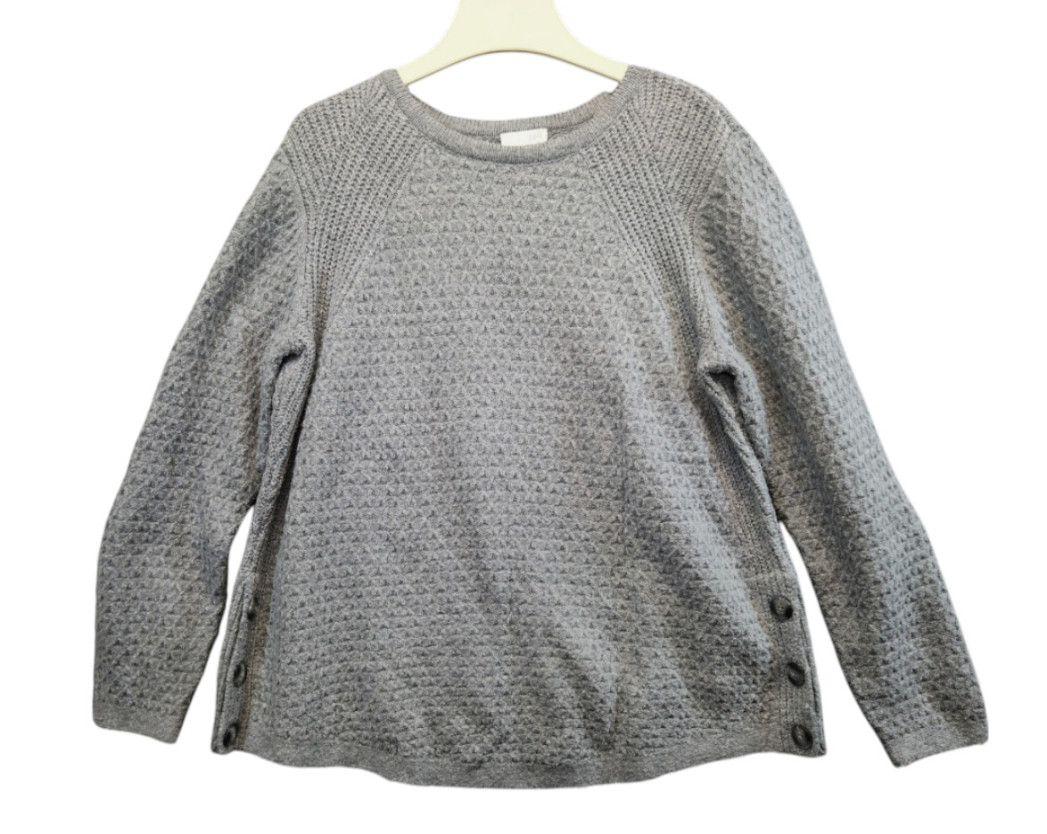 NWT J.JILL Gray Heather Sweater CHUNKY BASKETWEAVE KNIT Buttons on Sides SZ XL