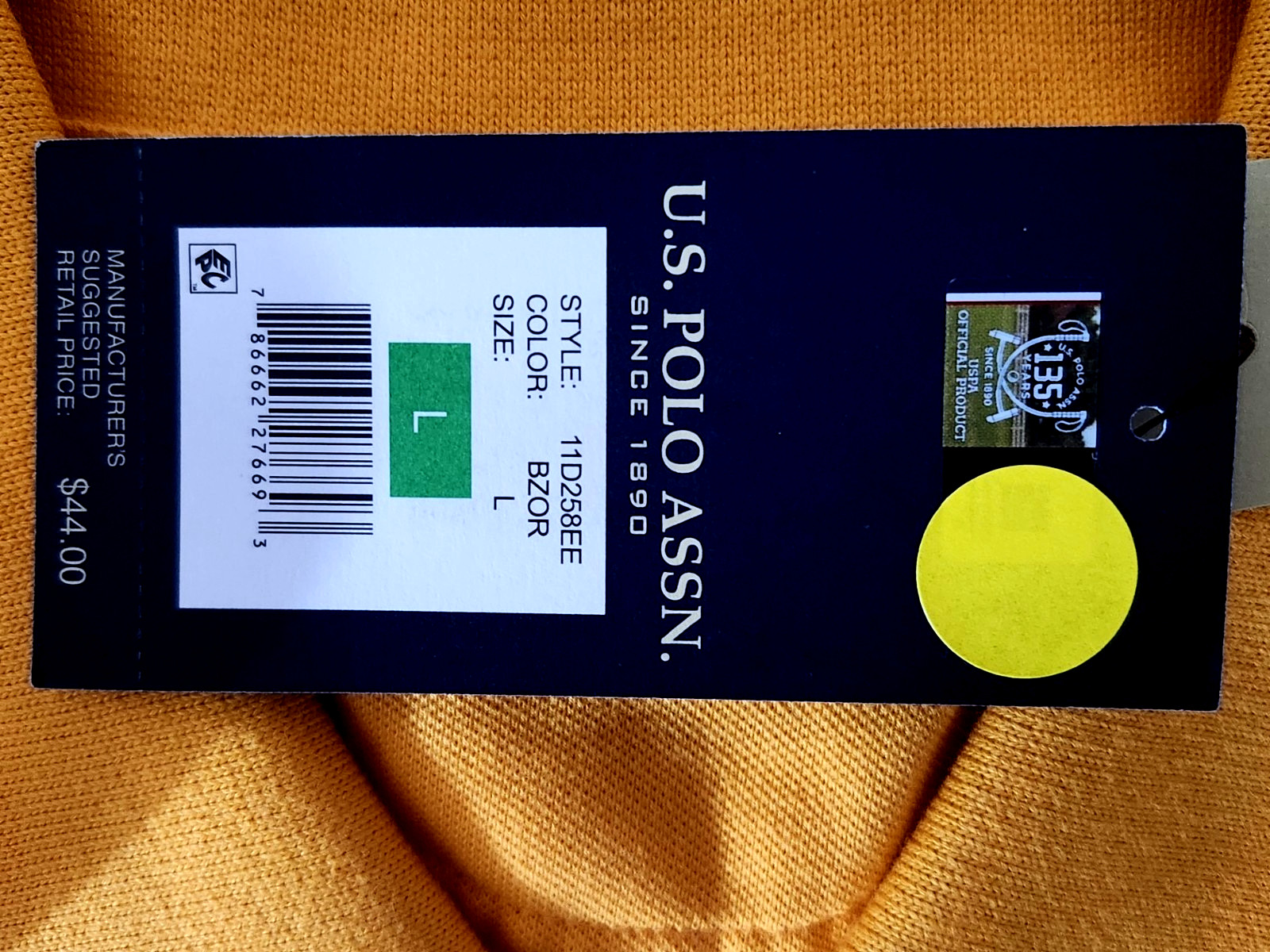 US Polo Assn Men’s Polo Shirt Color Orange Size L ( NEW WITH ORIGINAL TAGS )