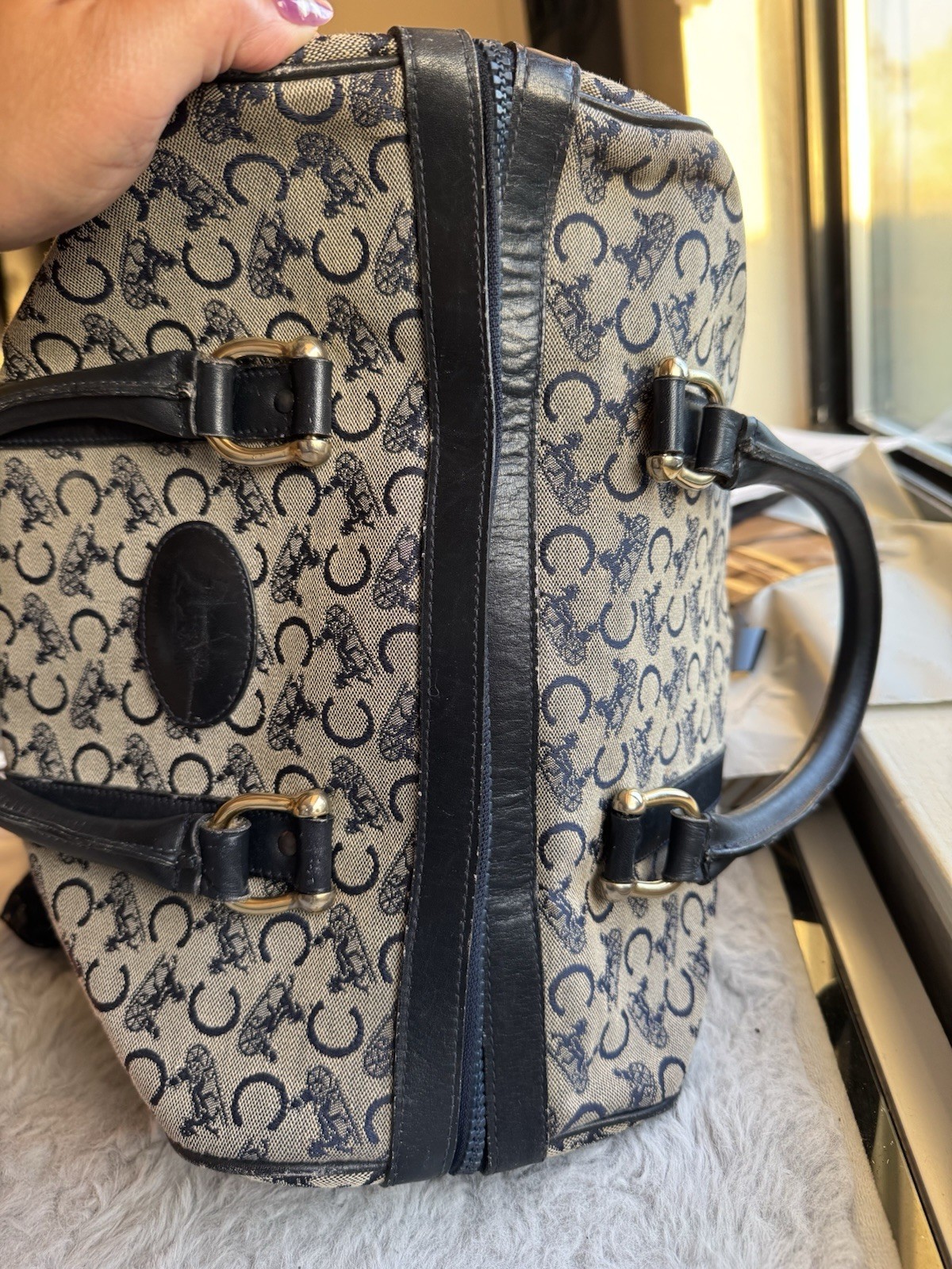 CELINE C Macadam Hand Bag Canvas Navy