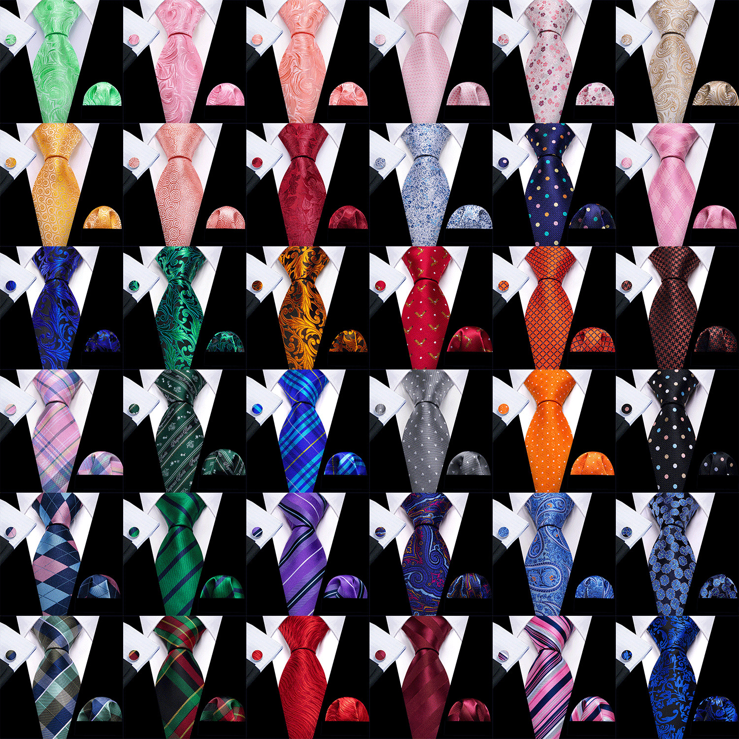 Fashion Mens Tie Paisley Floral Solid Necktie Hankie Cufflinks Set Formal Office