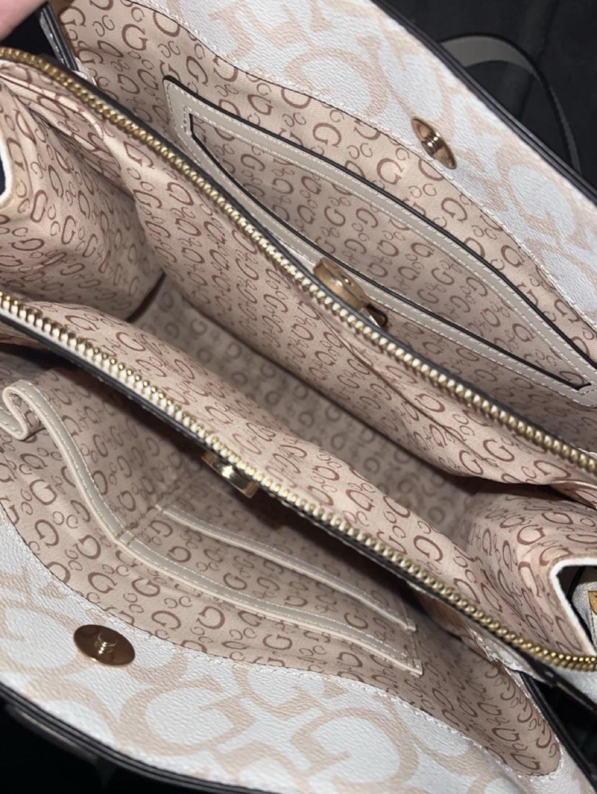 GUESS Beige Logo Medium Satchel Top Handle w/ Detachable Crossbody Strap