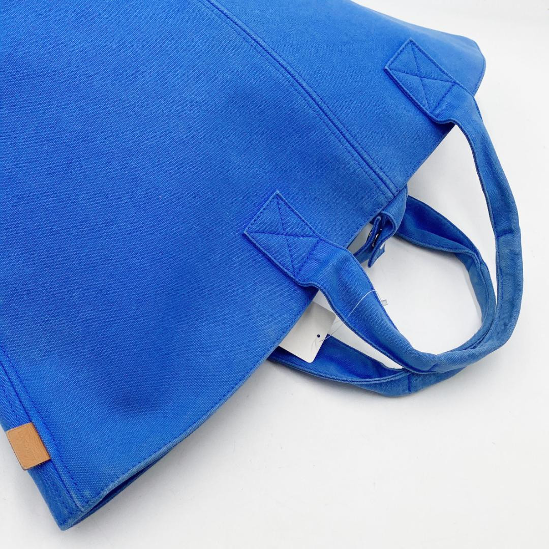 HERMES Panier De Plage PM Tote Bag Blue Canvas Beach Bag w/ Pouch Large