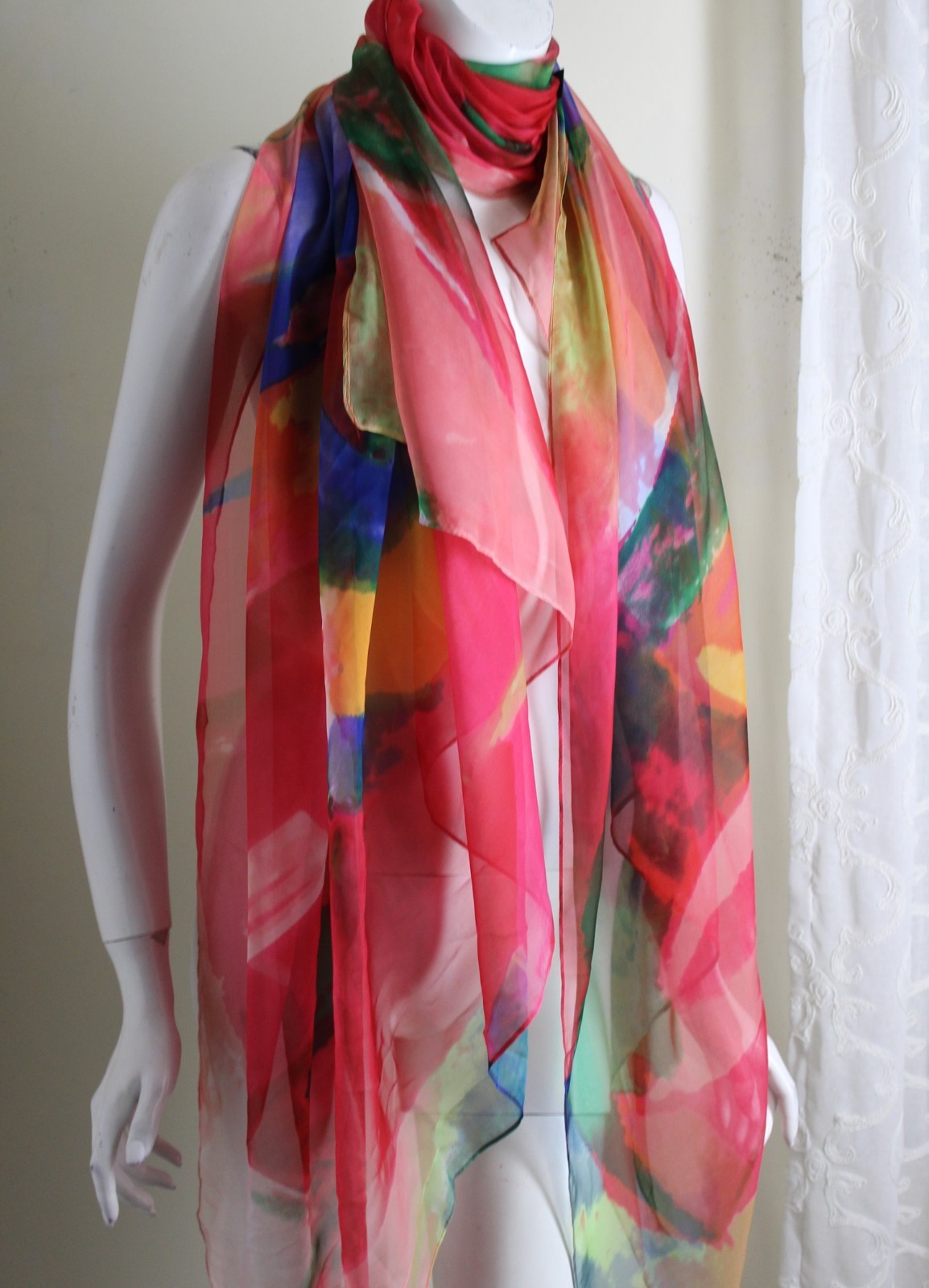 Designer Colorful HUGE Estate 78×54 Shawl Wrap Scarf Funky Fun Poly Synthetic