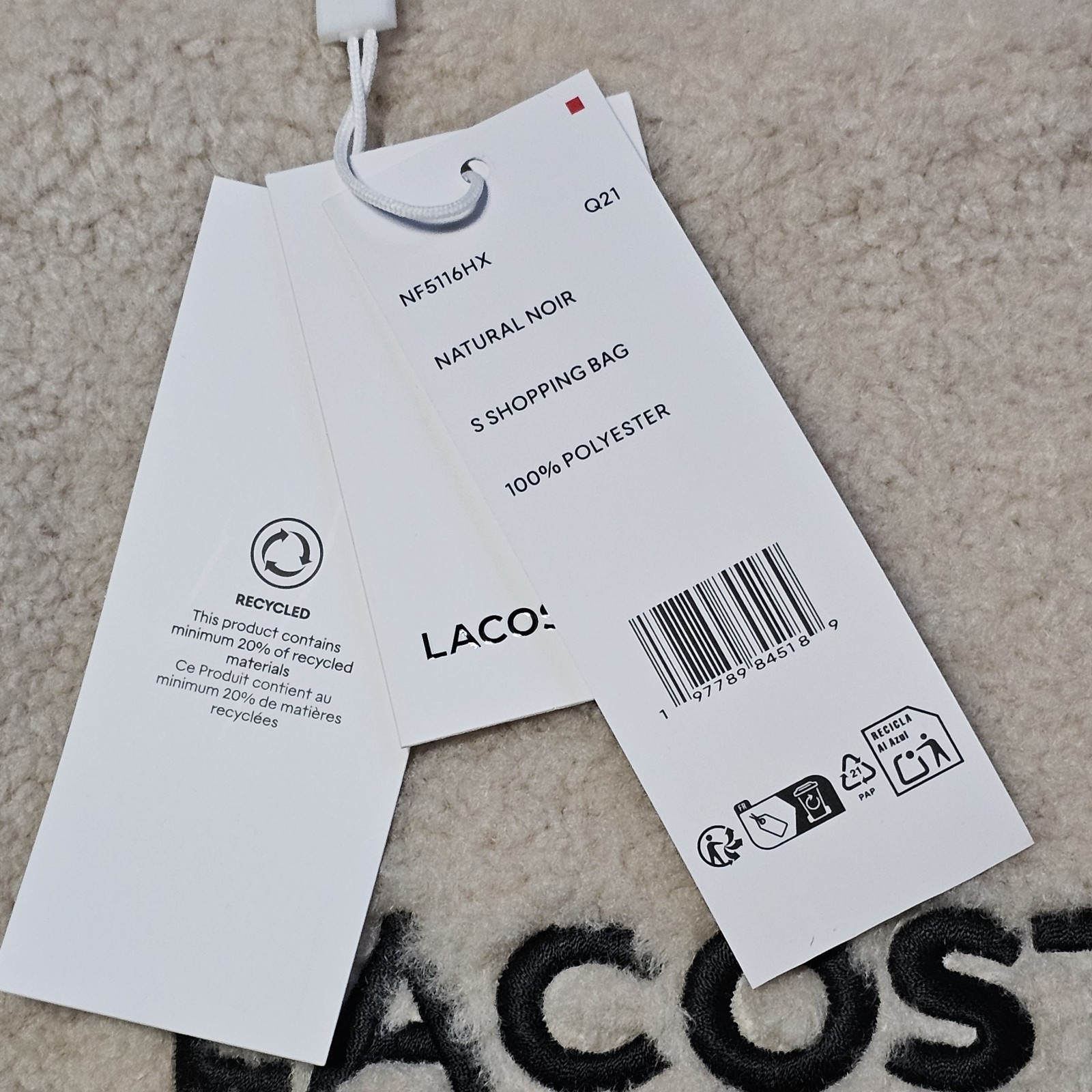 Lacoste Woman’s 1933 Sherpa Teddy Tote Crossbody Bag Cream Ivory Black Logo