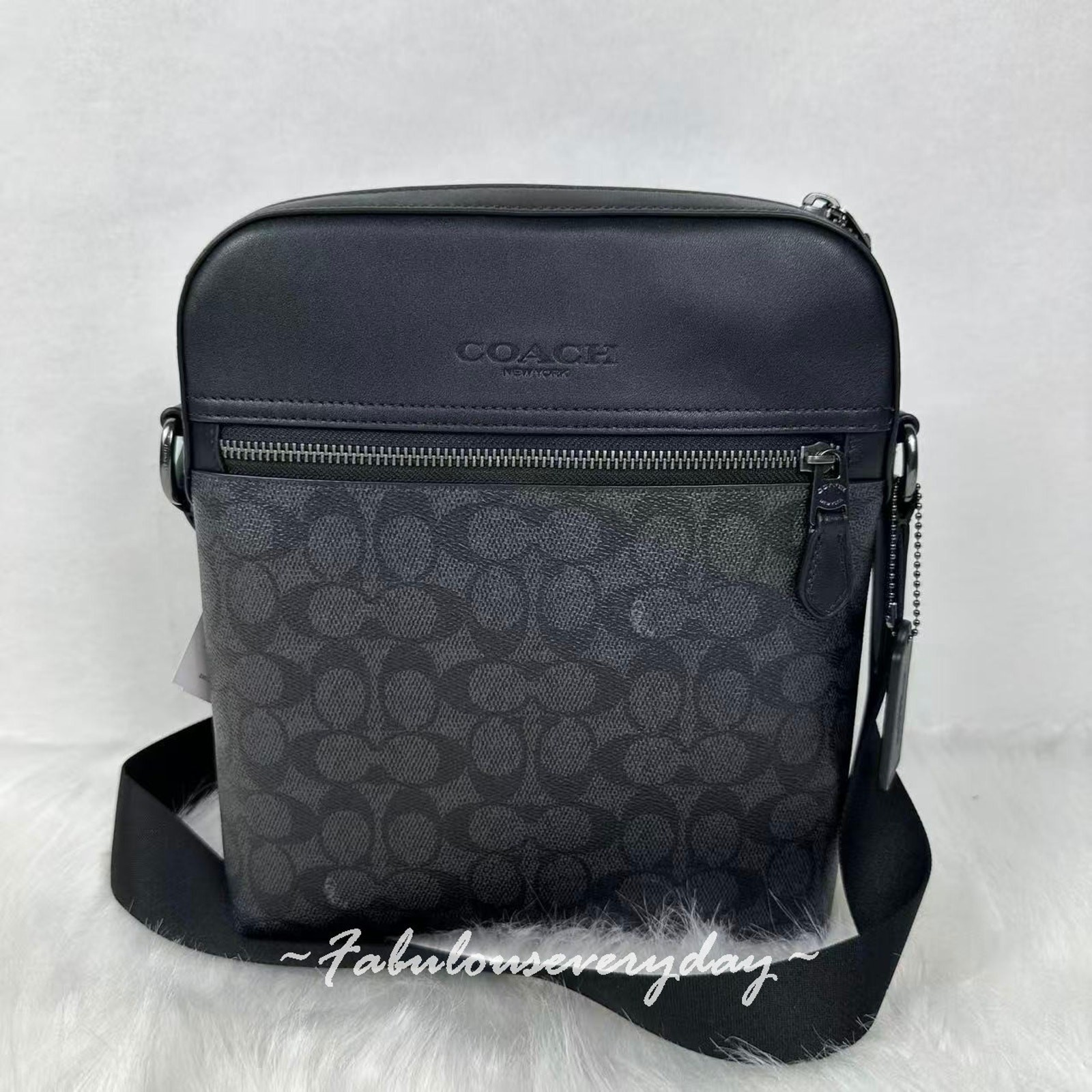 Coach Men’s Houston Flight Bag In Signature Canvas/Charcoal/Black CZ398 NWT