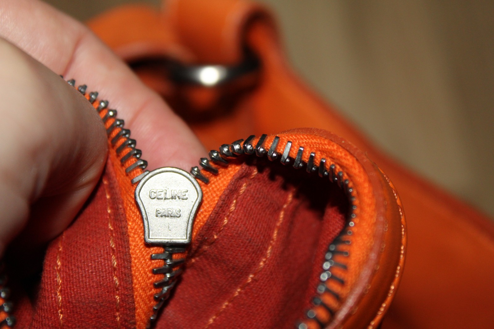 Celine Boogie Tote Bag Orange Leather Open Pockets Auth CE00/23