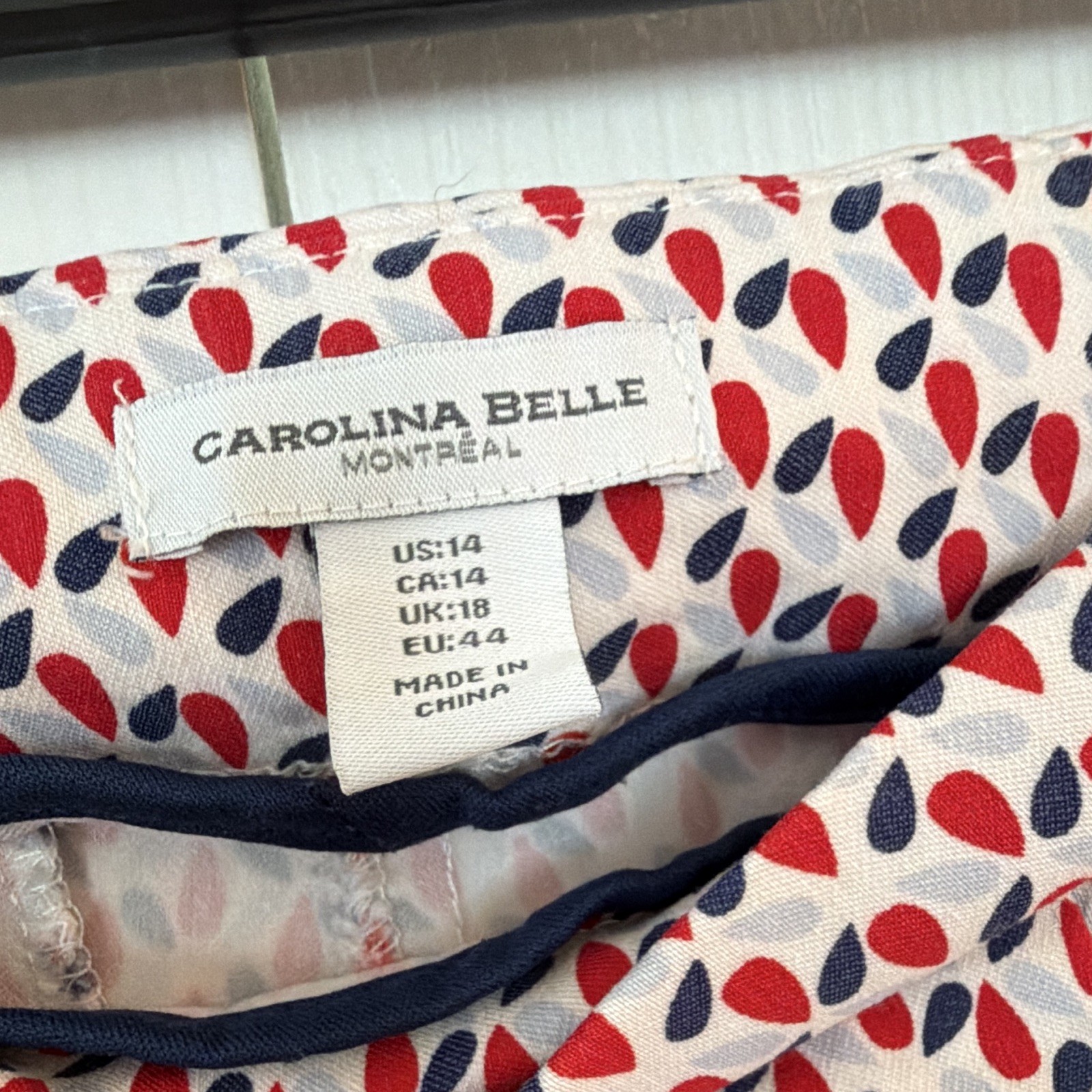 Carolina Belle Women’s Geometric Pants w/ Pockets Red White Blue Size 14