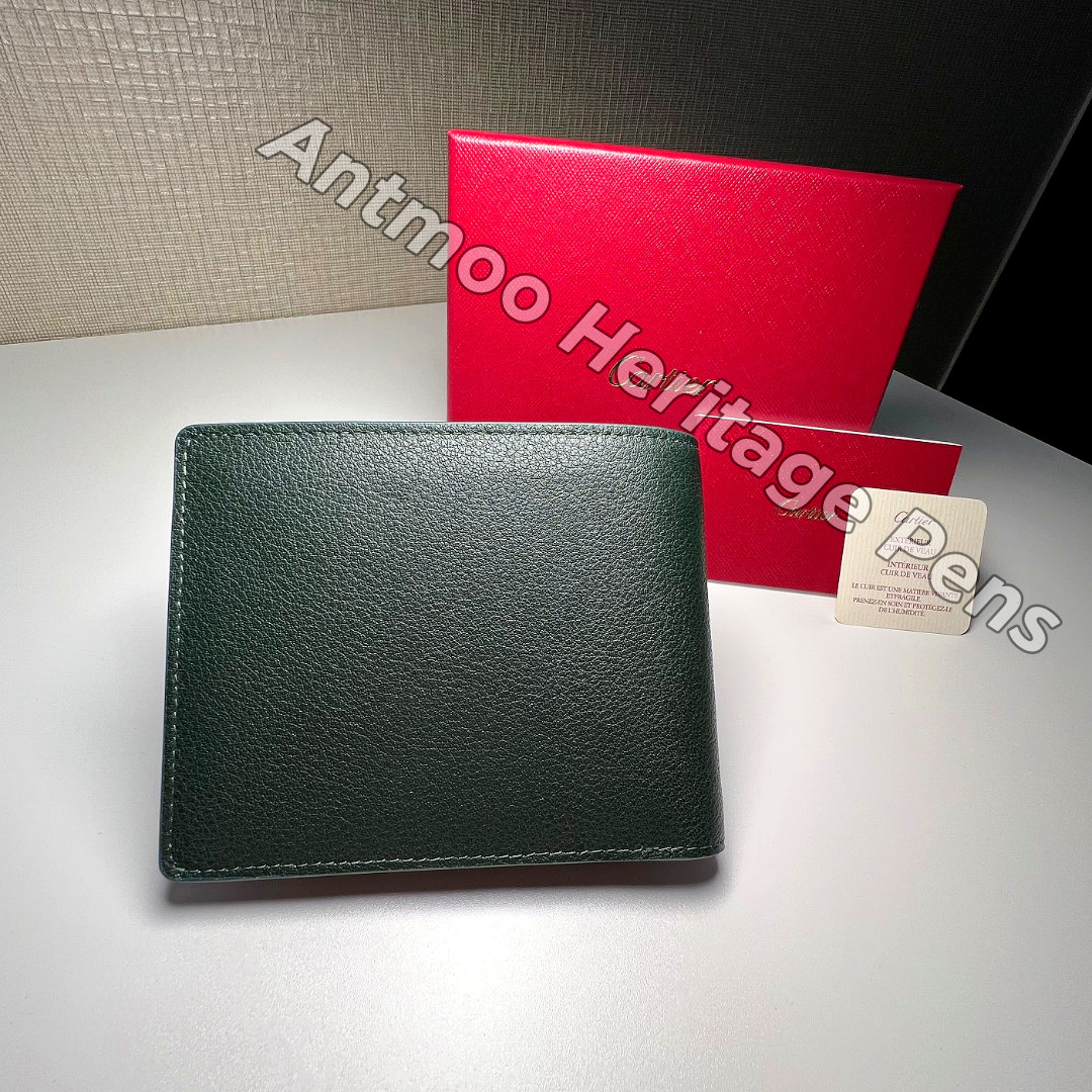 CARTIER Black Leather Bifold Wallet Silver-Tone Corner Accent Men Luxury Wallet