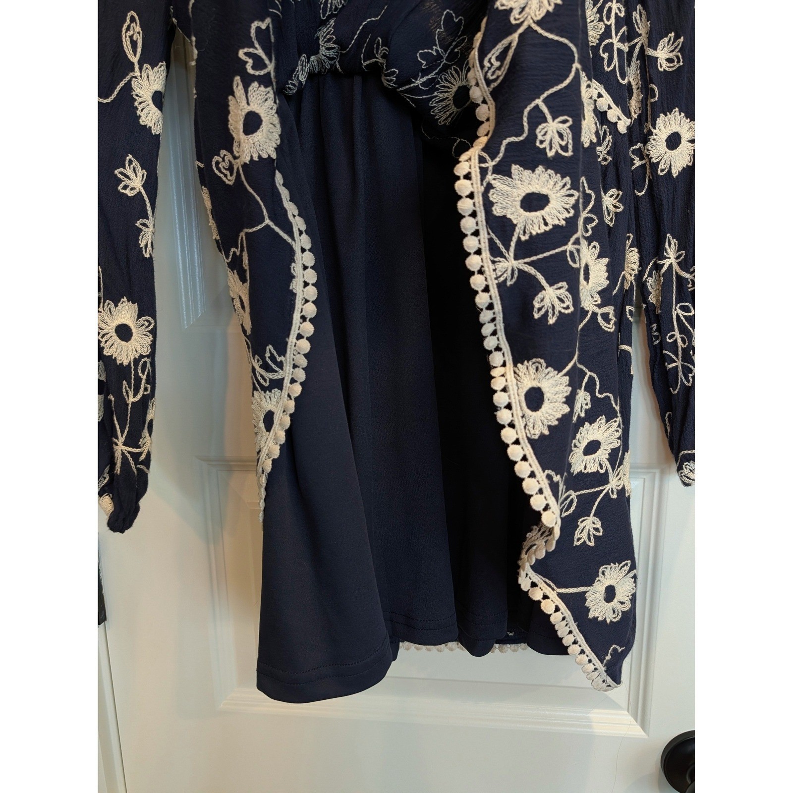 Truly Me Floral Boho Floral Embroidered Navy Tunic Top