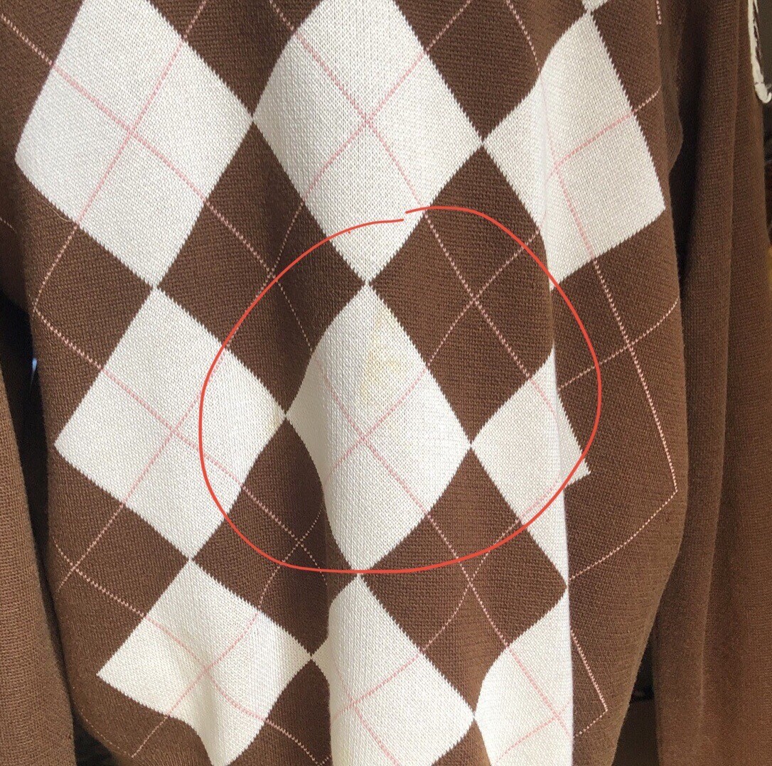 Drunknmunky Silk Argyle Sweater Brown Sz L Logo Fall (small Flaw See Pics)