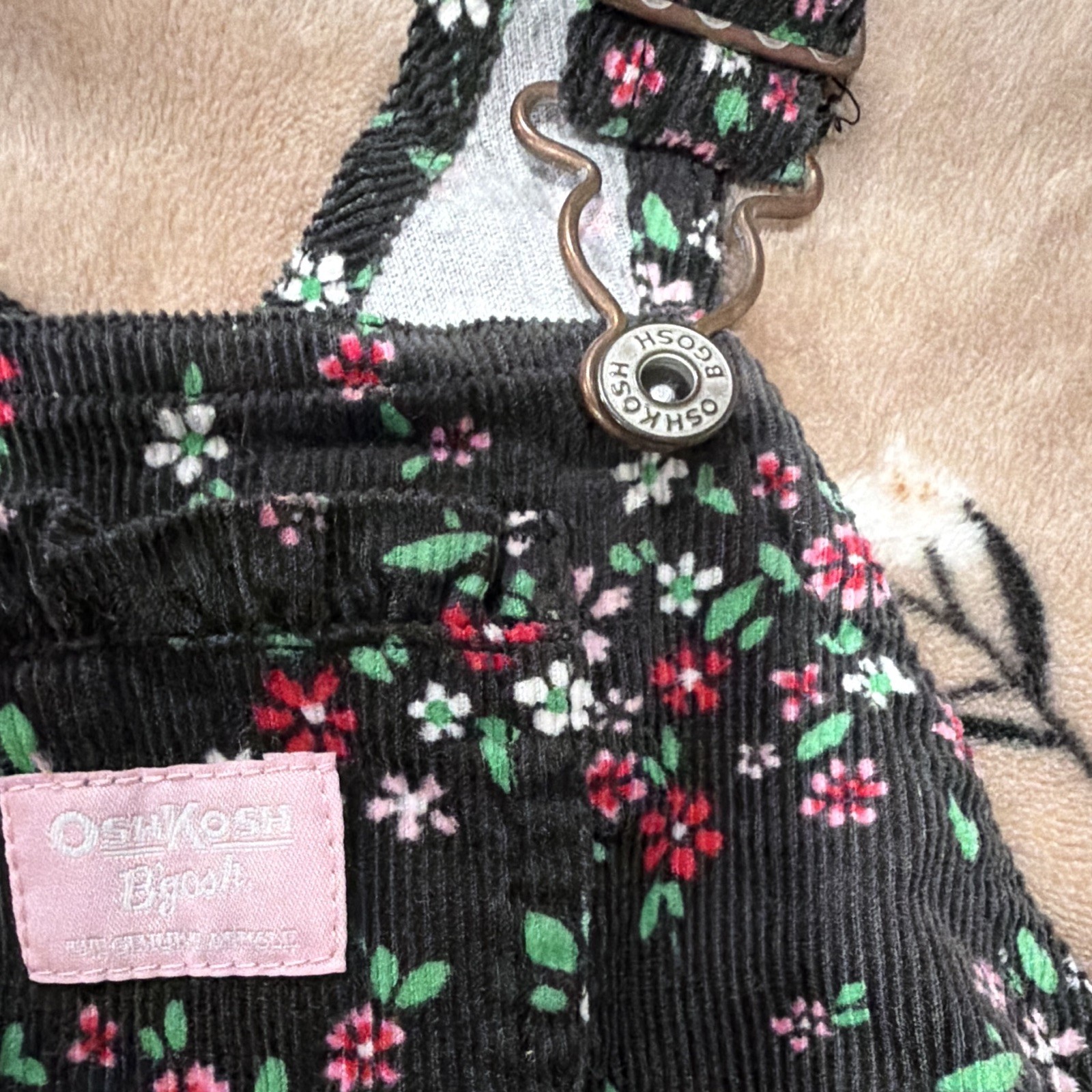 OshKosh B’gosh Corduroy Overall One-Piece Floral, 6 Months, Black/Multicolor